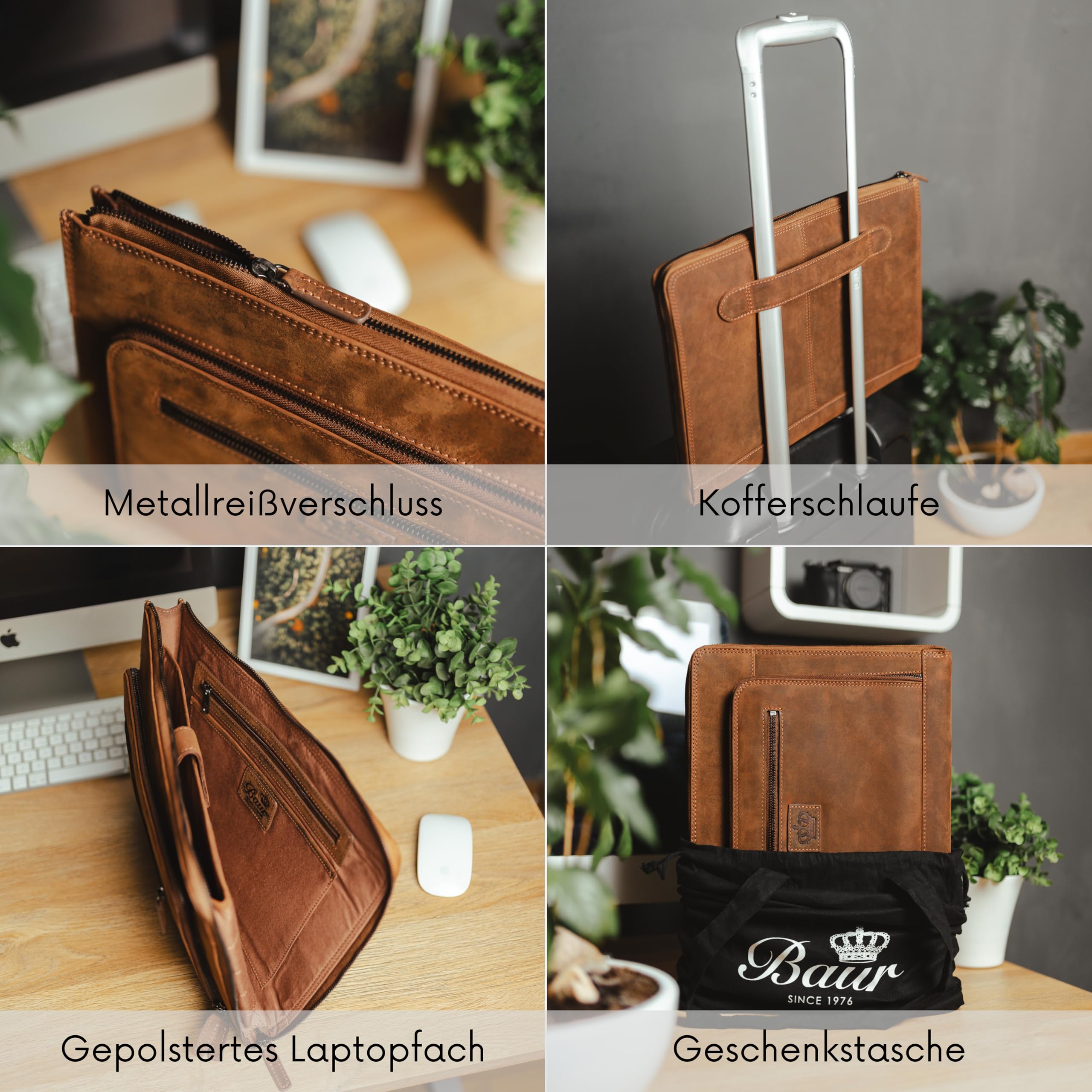 Baur Tasche Echtleder | Laptoptasche für 13,6” Zoll | Notebooksleeve | Handgefertigte Businesstasche | Tragetasche mit dünnem Design | Notebook-Maße max. 31cm x 24cm