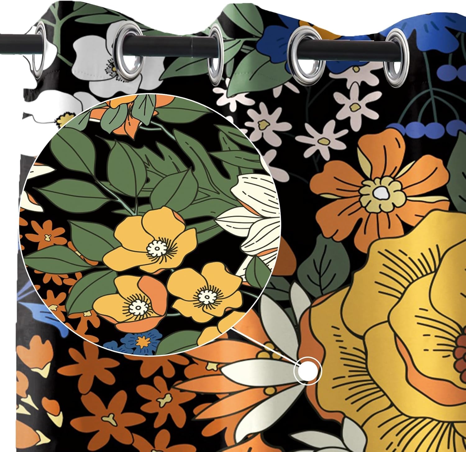 Renaiss Boho Colorful Floral Blackout Curtains for Bedroom Mid Century Bohemian Flower Print Morden Abstract Botanical Thermal Insulated Drapes for Living Room Decor 2 Panels Set, 42x63 Inch