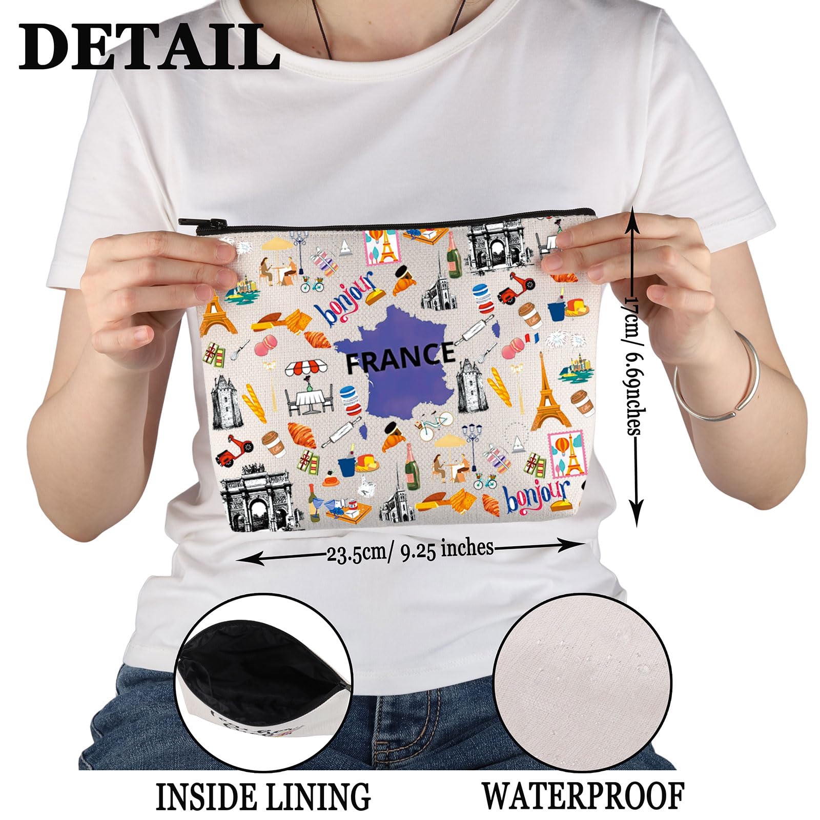 France Travel Traveling Gift France Icons Makeup Bag France Trip Vacation Cosmetic Bag France Souvenir Gift (France Icons Bag) - Image 2
