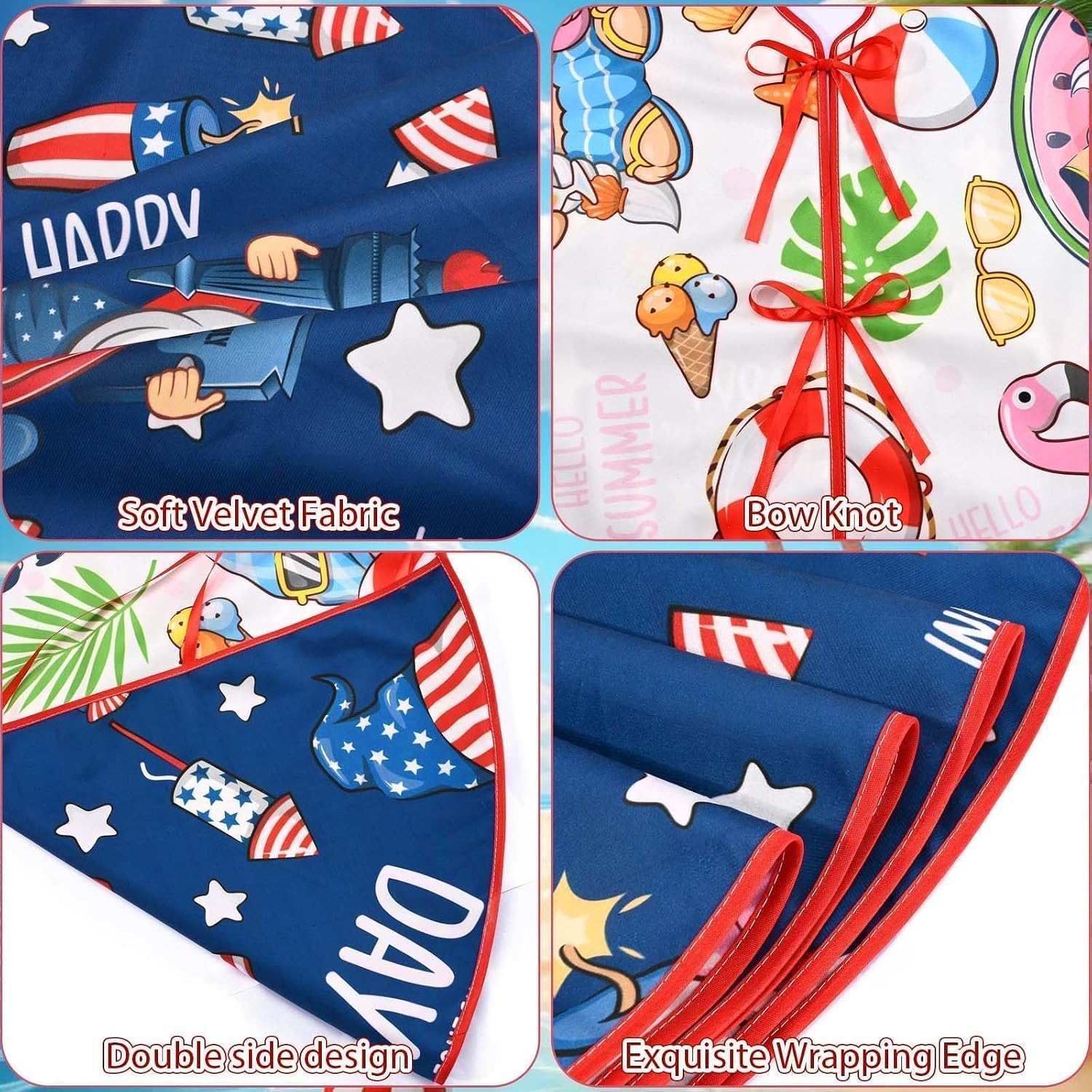 36 Inch Reversible Summer Tree Skirt 4th of July Double-Sided Tree Skirt Independence Day Summer Christmas Gnome Print Tree Mat Patriotic Holiday Party Supplies for Home Tabletop Christmas Tree Decor
