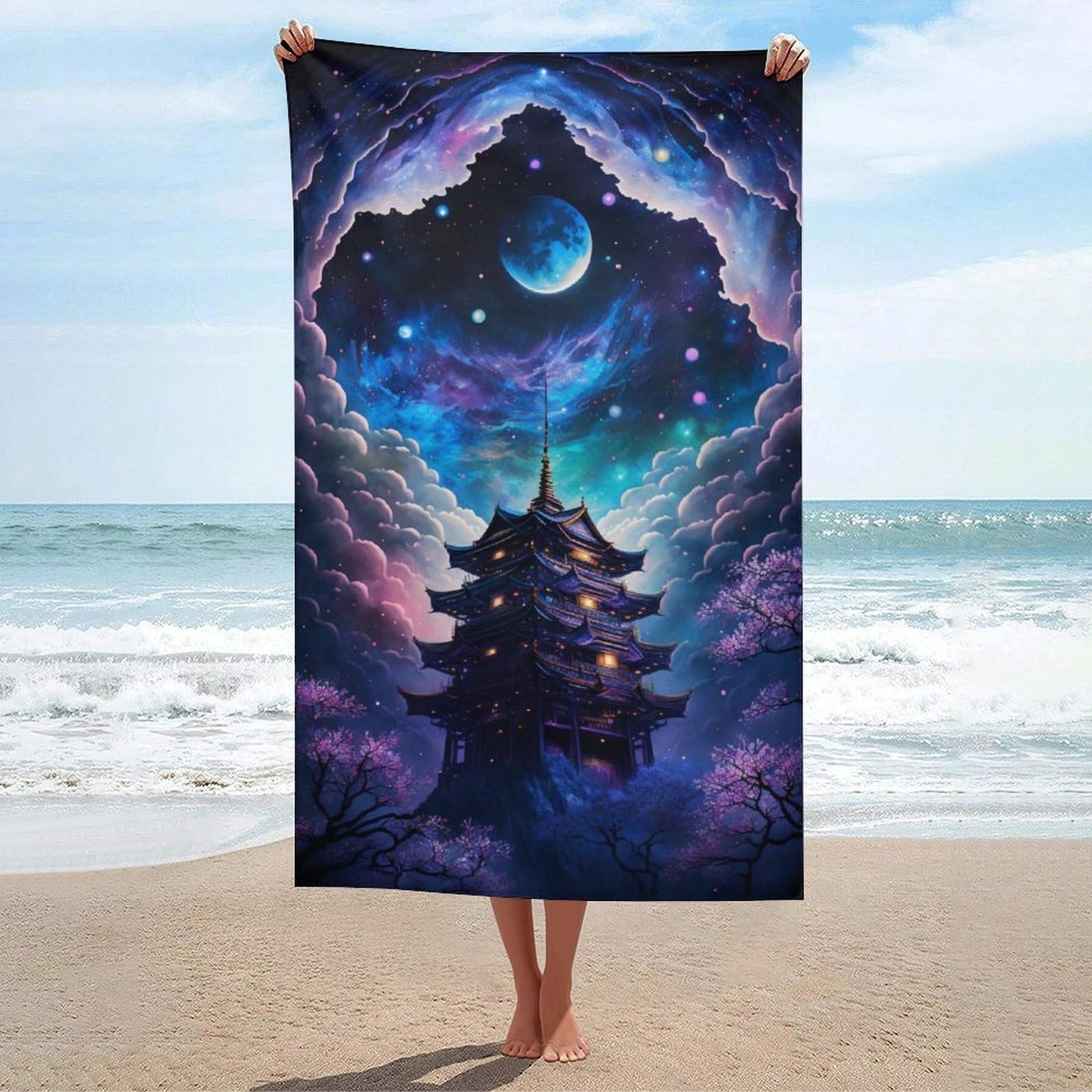 Serviettes de plage à séchage rapide Enchanted Pagoda Sky 130x80cm