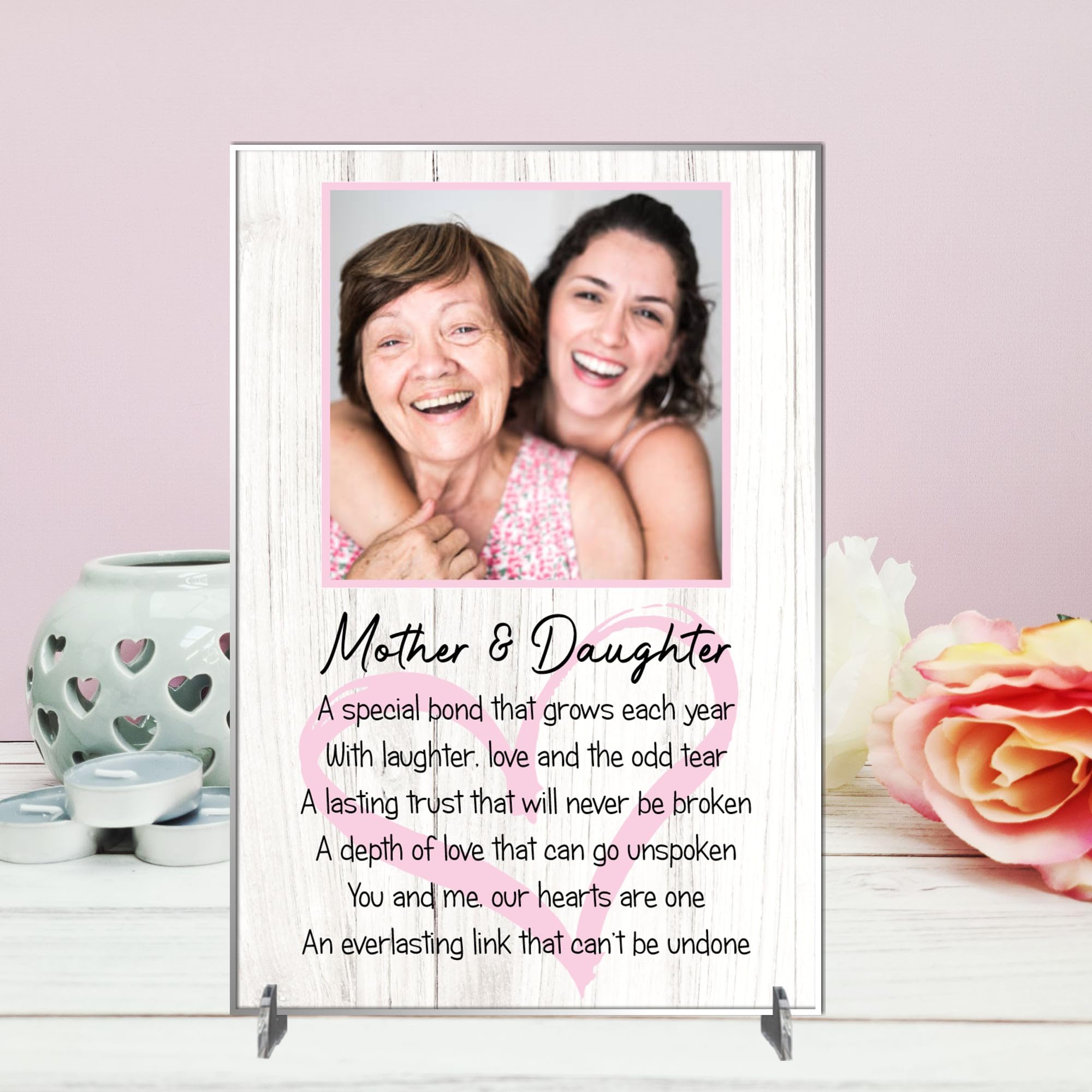 Personalised Mother & Daughter Photo Plaque – Heartfelt Gift with Poetic Bonding Quote, Celebrating Eternal Love and Unbreakable Trust (Acrylic Indoor & Outdoor Use, A5 21cm x 15cm)