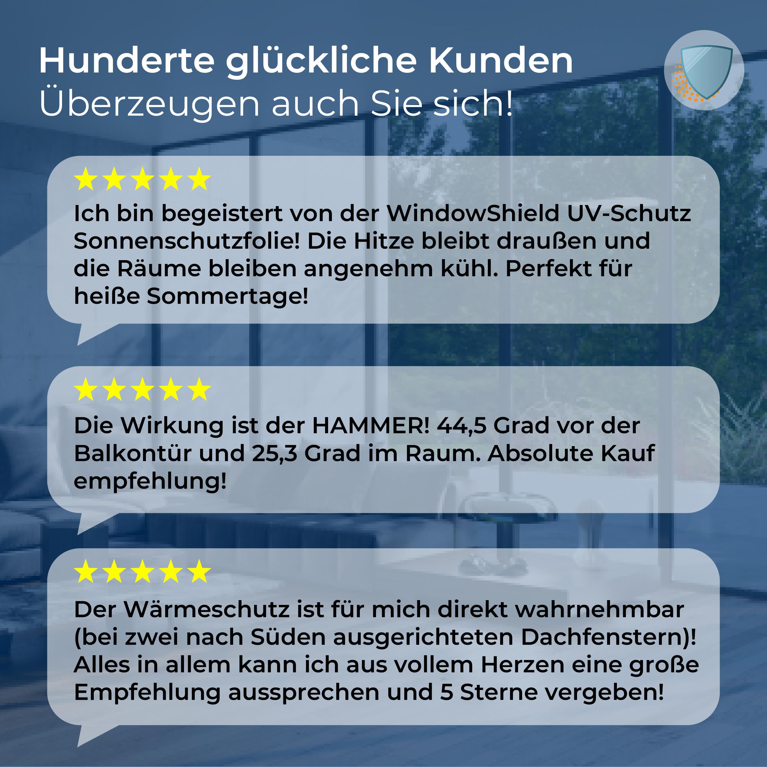 WindowShield® UV Sonnenschutzfolie für Fenster 90 x 200 cm selbstklebend blickdicht Hitzeschutzfolie