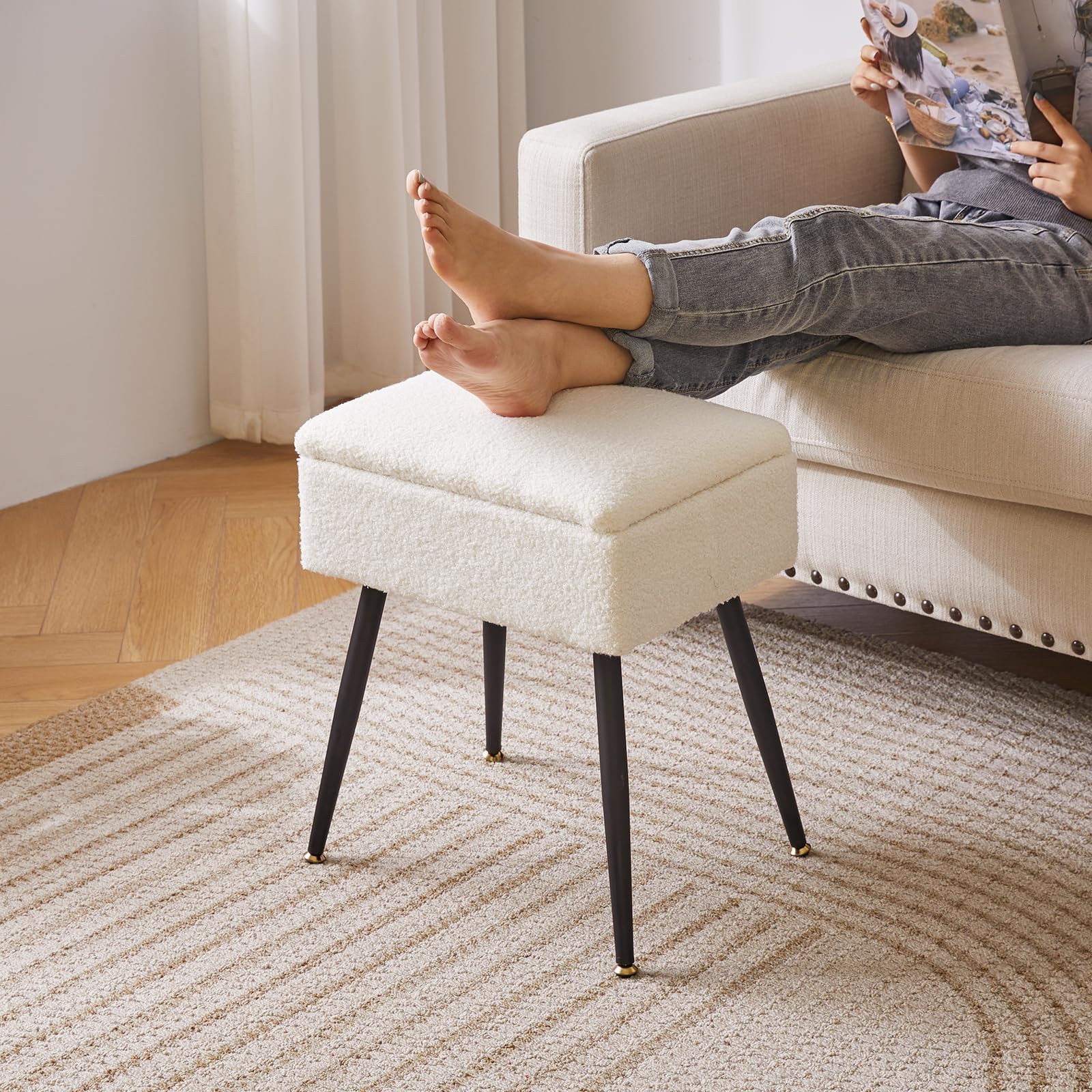 Aibiju Tabouret de Coiffeuse, Tabouret de Coiffeuse Rectangulaire avec Rangement, Siège de Coiffeuse, Petite Table d'appoint pour Salle de Maquillage, Chambre à Coucher, Blanc YD-SMS137W
