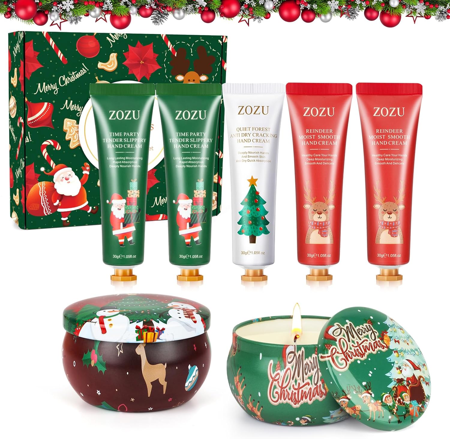 Hand Cream Set, Hand Cream Women’s Gift Set, Christmas Gifts Day Night Cream Moisturizer for Winter Rough Dry Hands, 2 Scented Candles, Xmas Gift Hand Body Cream Gift Set for Women