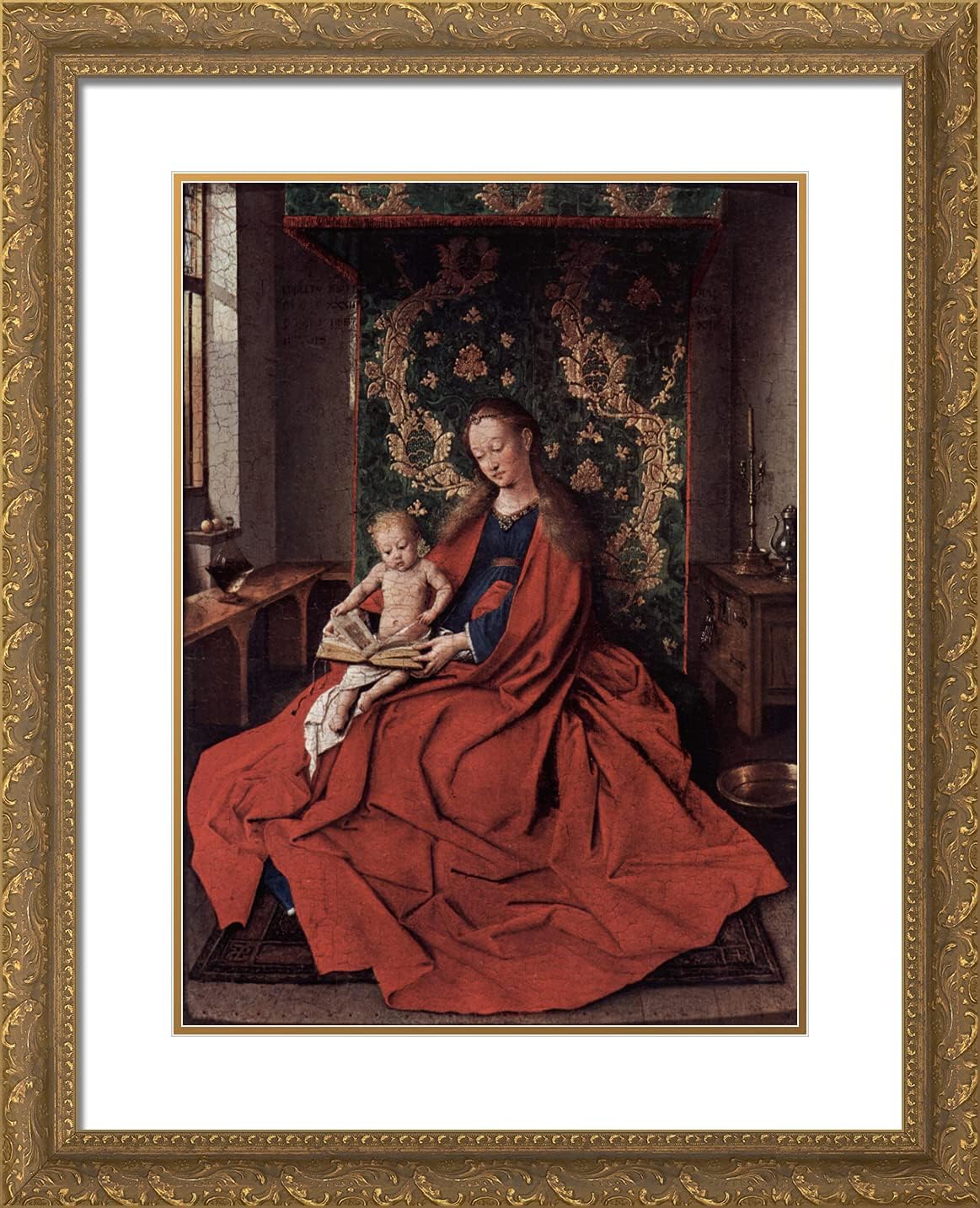 ArtDirect Van Eyck, Jan 20x24 Black Ornate Framed Art Print with Double Matting Titled: The Virgin and Child Reading
