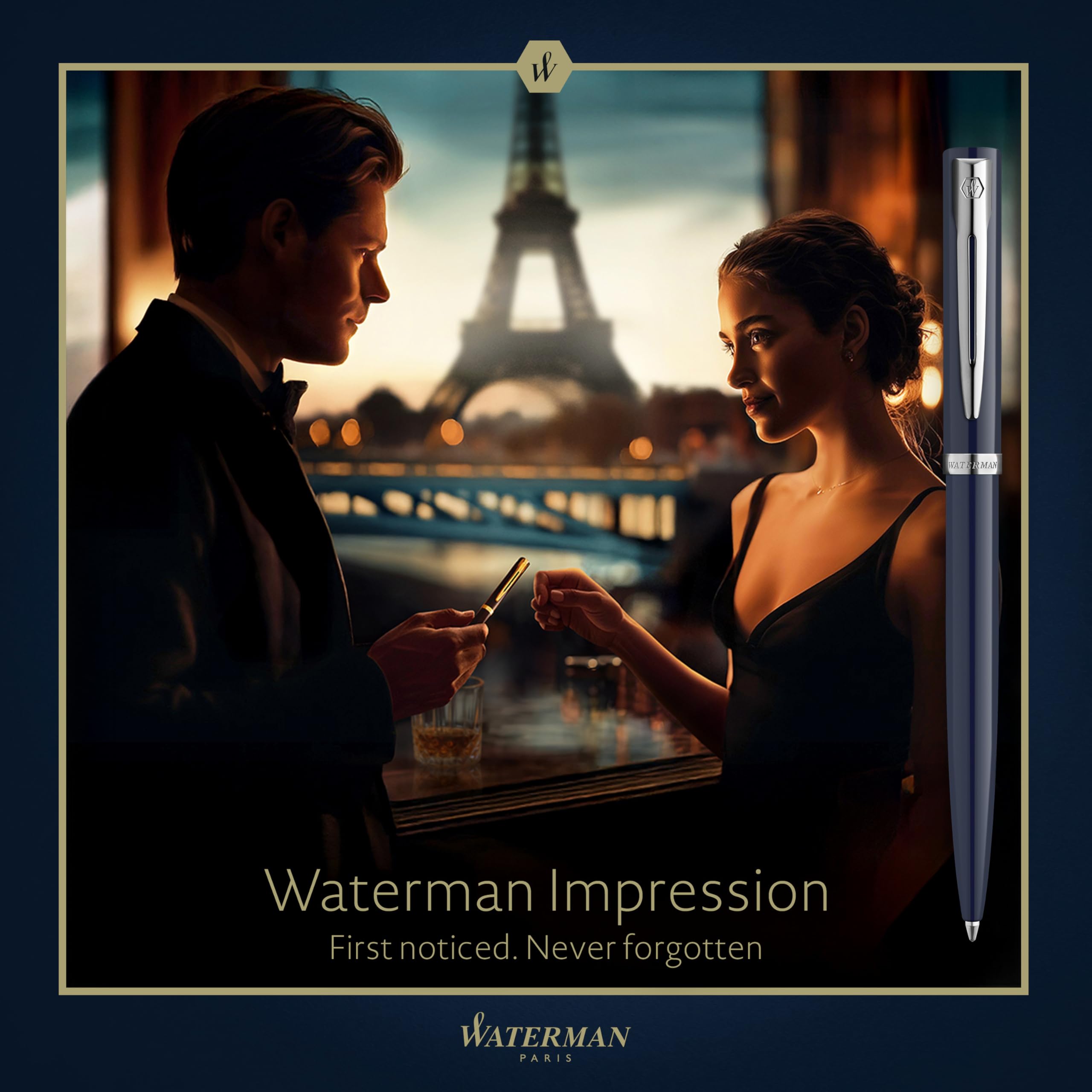 Waterman Impression Ballpoint Pen | Blue with Chrome Trim | Medium Point | Blue Ink | Gift Box - Image 3