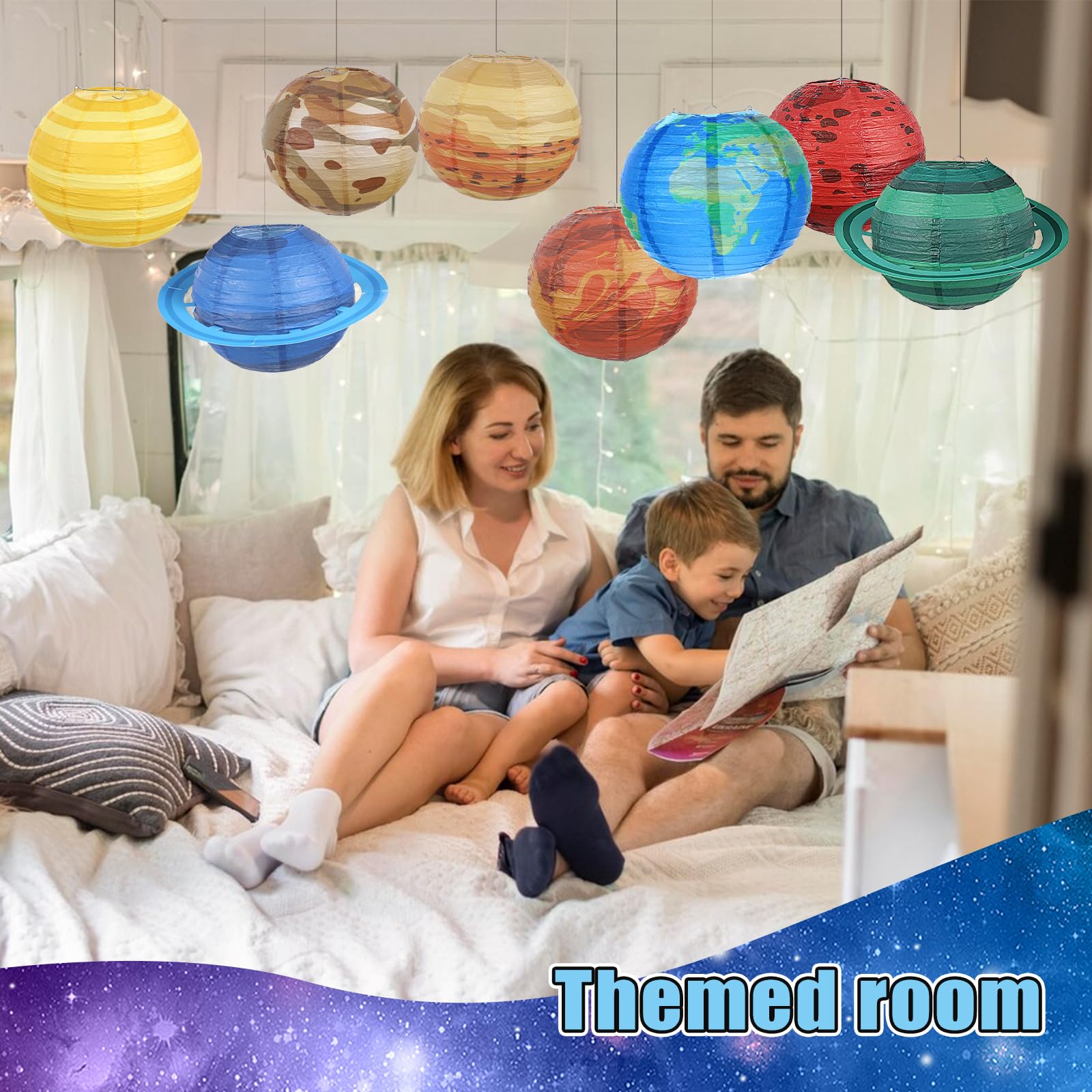 QTOCIO 8 Pack Lanternes en Papier Planètes Décorations de Fête Système Solaire Lanterne Ronde Pliable pour Enfants Thème Espace Fête Anniversaire Déco de Chambre