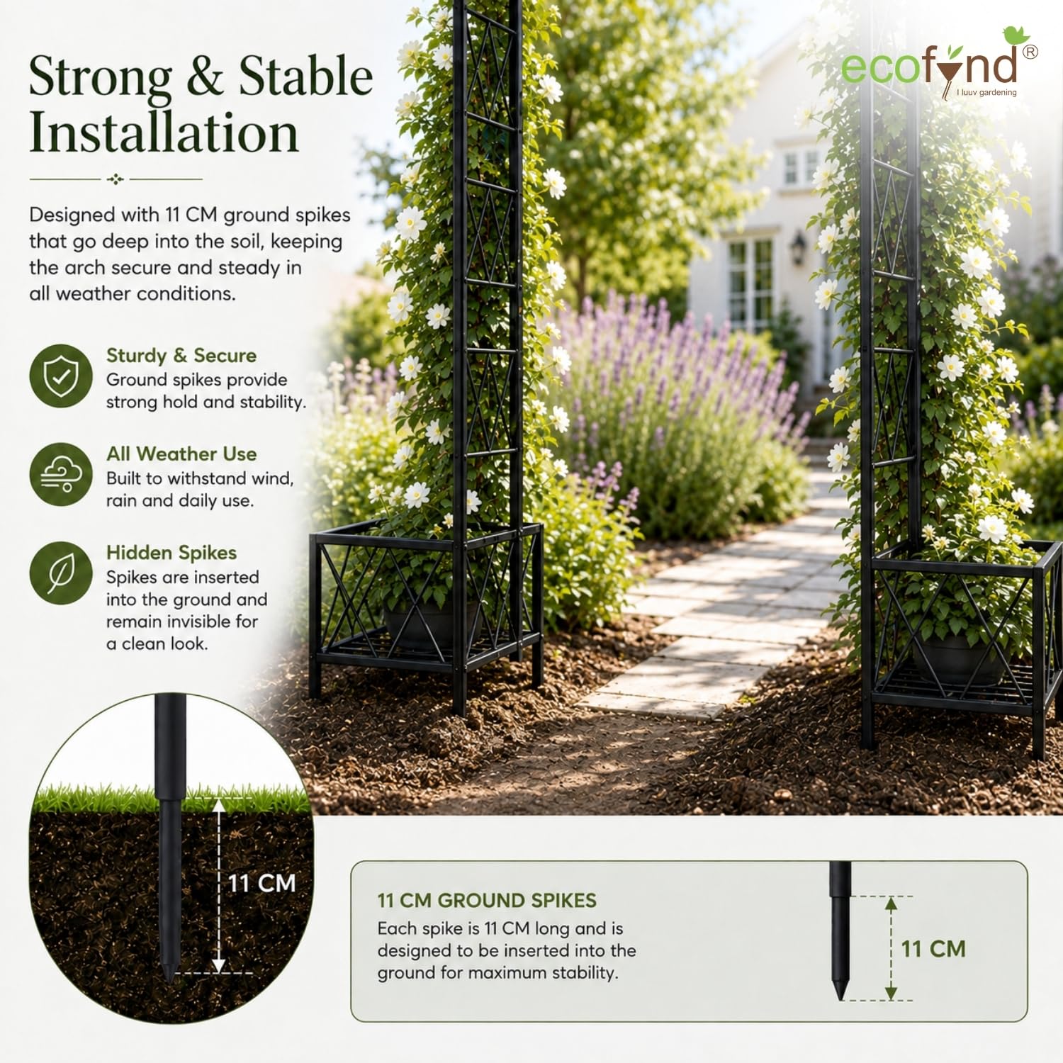 ecofynd Garden Arch - Metal Trellis for Climbing Plants -5