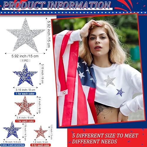 Miniatura 2 de 32 parches adhesivos para planchar en 5 tamaños, parches adhesivos con forma de estrella, parches para bricolaje para decoración de reparación de