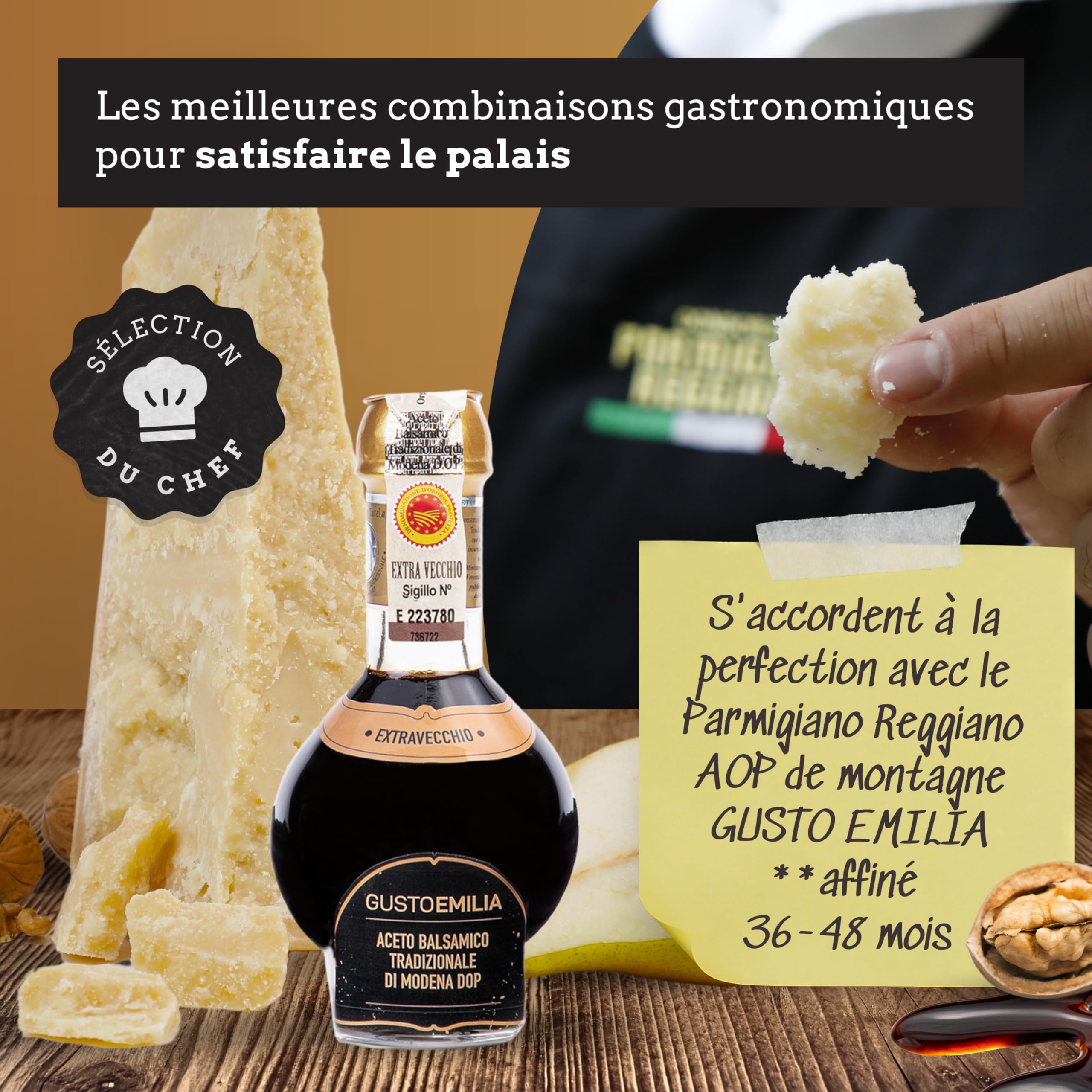 GUSTOEMILIA Vinaigre Balsamique Extra Vieilli 25 Ans de Modène IGP Italien - Accord Parfait avec le Parmigiano Reggiano Vieilli - Fabriqué en Italie 3,38 Fl Oz (100 ml)