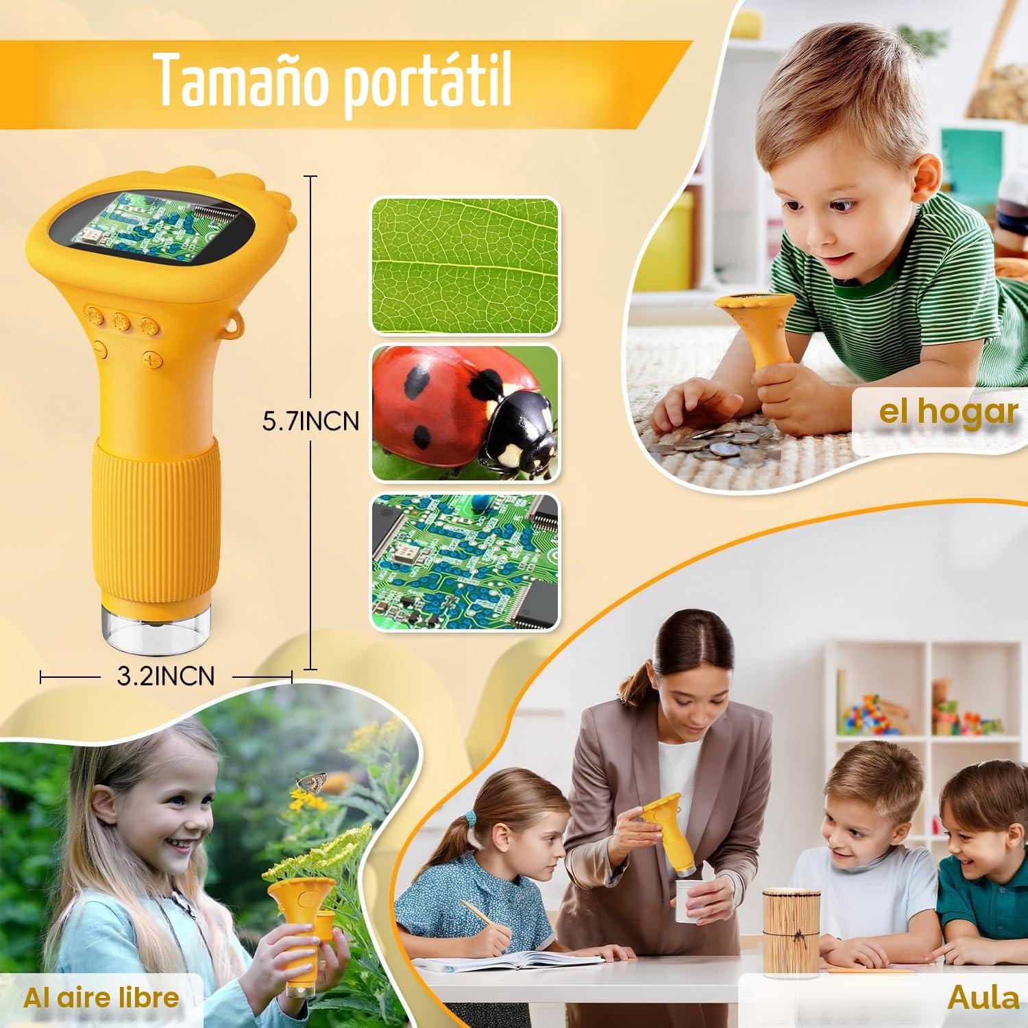 Microscopio Digital,Ahalfcit Microscopio Infantil,Microscopio Electrónico,Cámara con Zoom 1000x y Pantalla de 2 Pulgadas,Regalo de Cumpleaños para 3-12 Años,Juguetes Educativos de Ciencia-Naranja