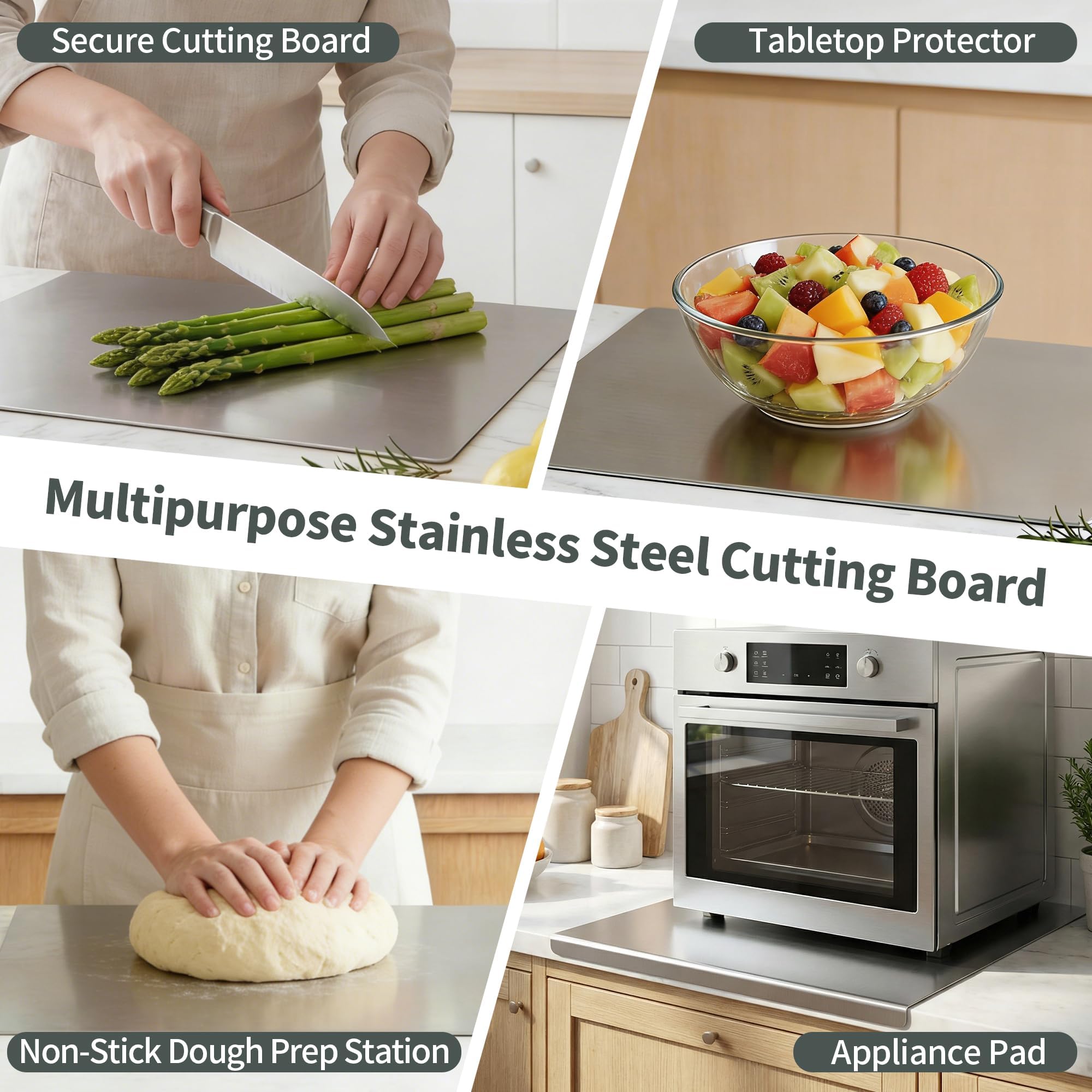 Stainless Steel Cutting Board with Lip, 304 Stainless Steel Chopping Board for Kitchen, Double-Sided Large Metal Cutting Boards for Meat, Vegetables Fruit, Kitchen Food Prep Board (19.68 * 19.68in) — view 5