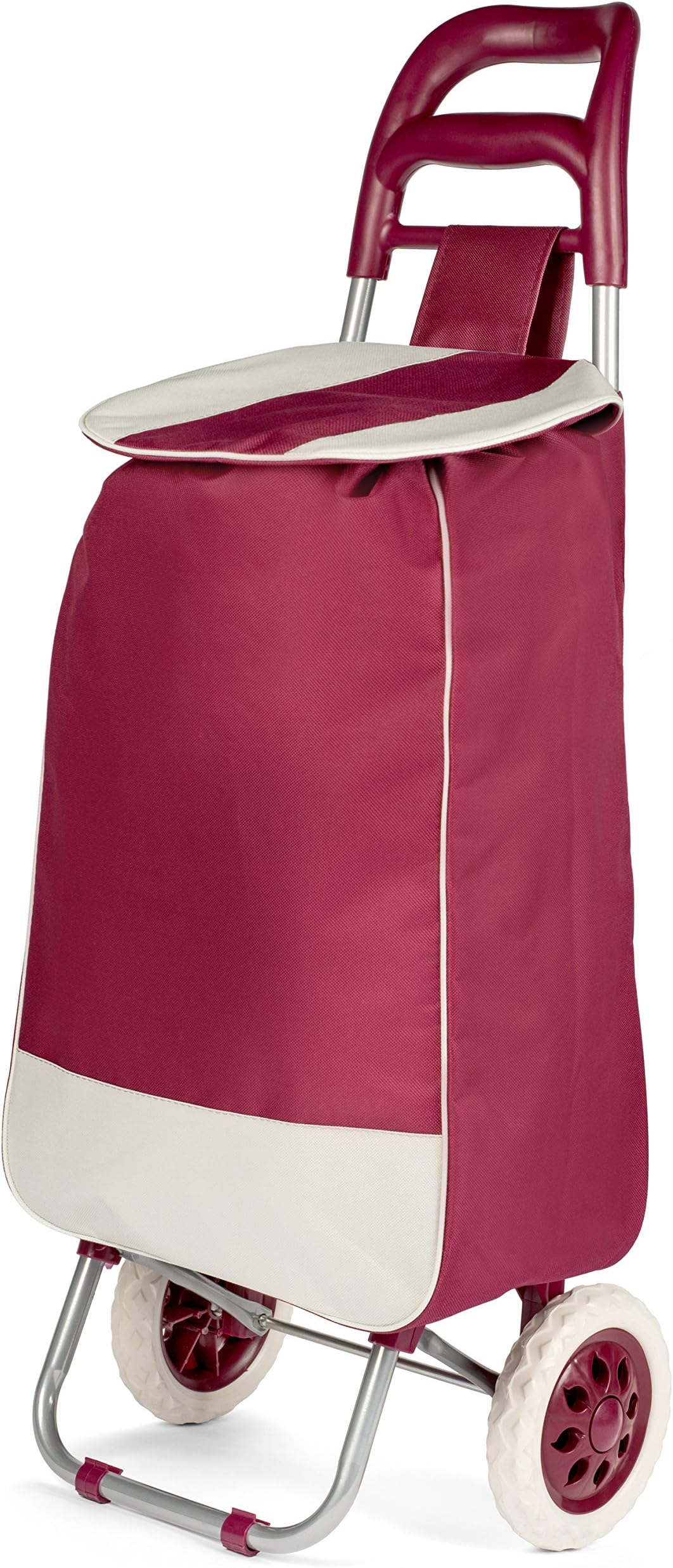Light Weight Wheeled Shopping Trolley Cart - Heavy Duty Rolling Bag (Maroon)