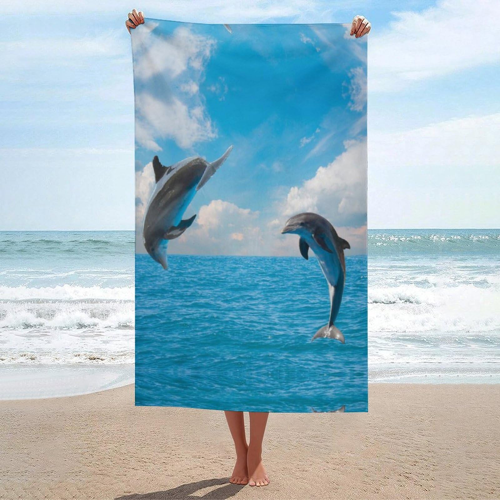 LWORZIIB Beach Towel, Two Dolphin Bath Towel, Absorbent Towel for Swimming, Sports, Travel