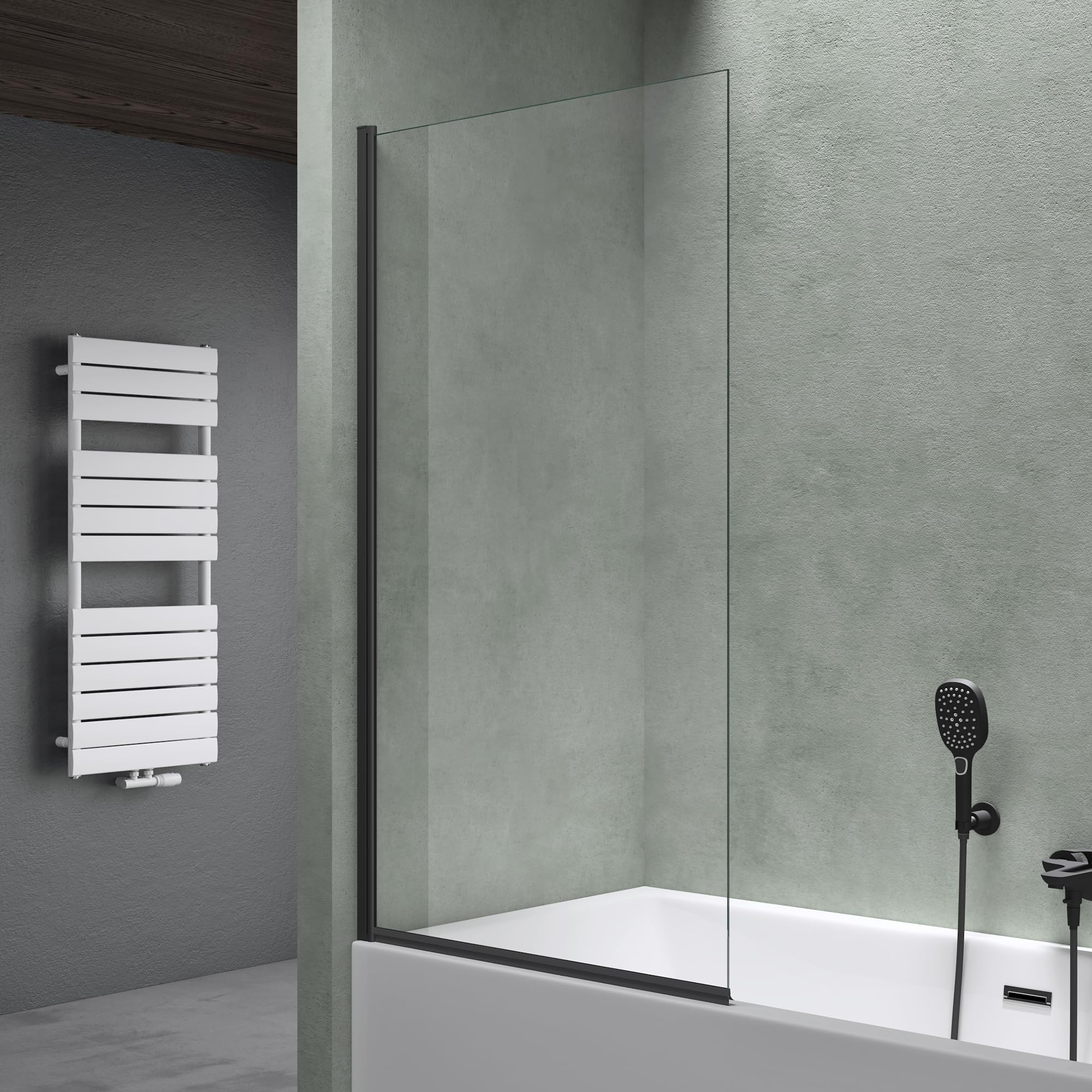 Mai & Mai Bath Shower Screen for Baths | Bath Screen | WH: 80ร140cm | Safety Glass with Nano | 1 Folding Screen | Black Border | Cortona201