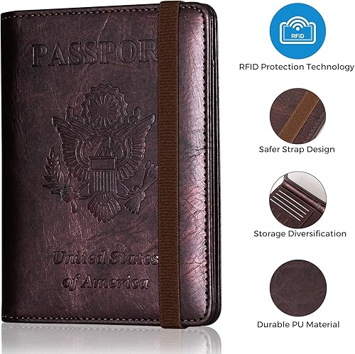 Vista 3 de CoBak Soporte para pasaporte - Guarda pasaportes, tarjetas de crédito, tarjetas de identificación, múltiples bolsillos para almacenamiento.