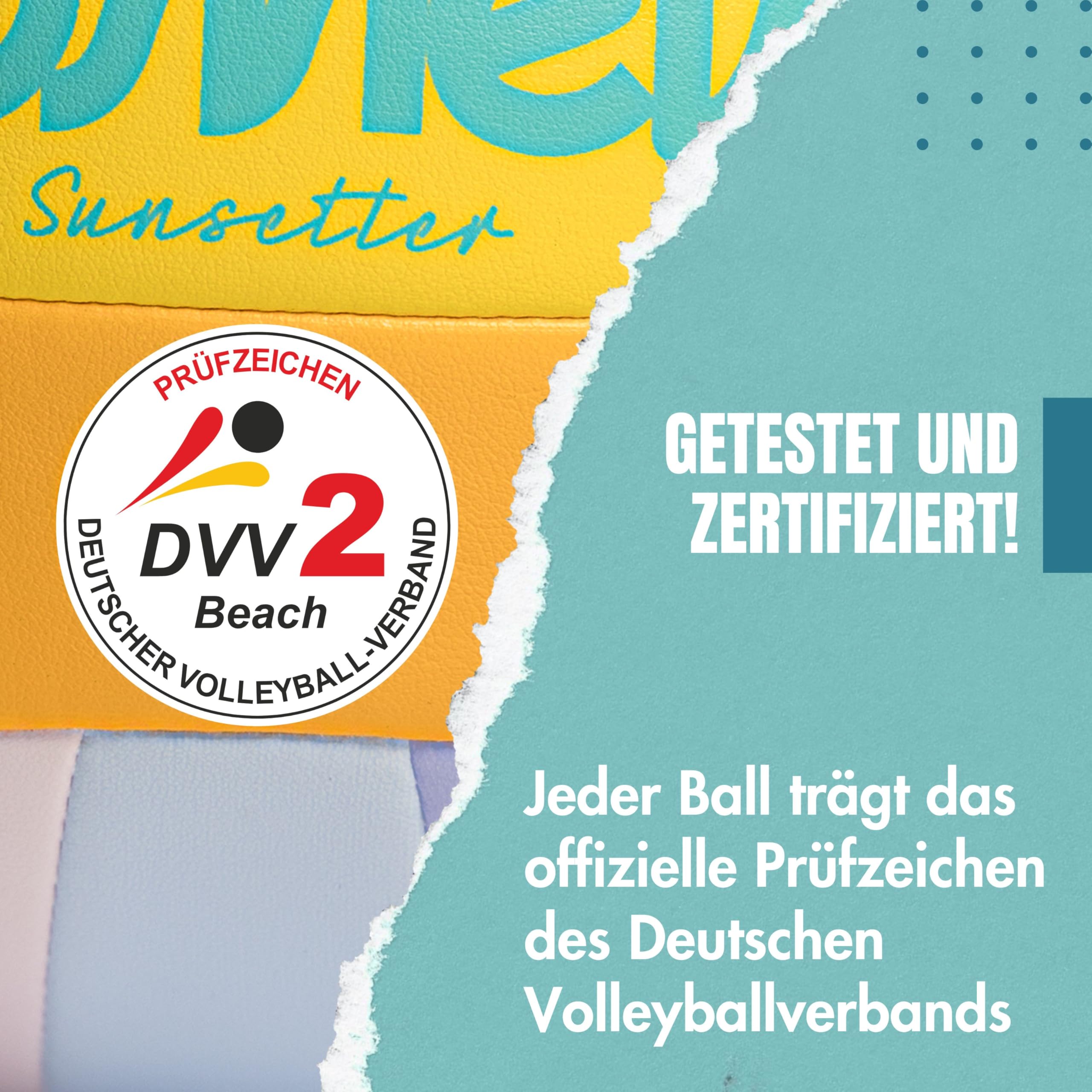 Sunsetter Beachvolleyball – Weicher Soft Beach-Ball 2026 in offizieller Größe 5, DVV Zertifiziert, weiche Oberfläche – ideal für Outdoor Volleyball, Strandsport, Sandsport & als Geschenk