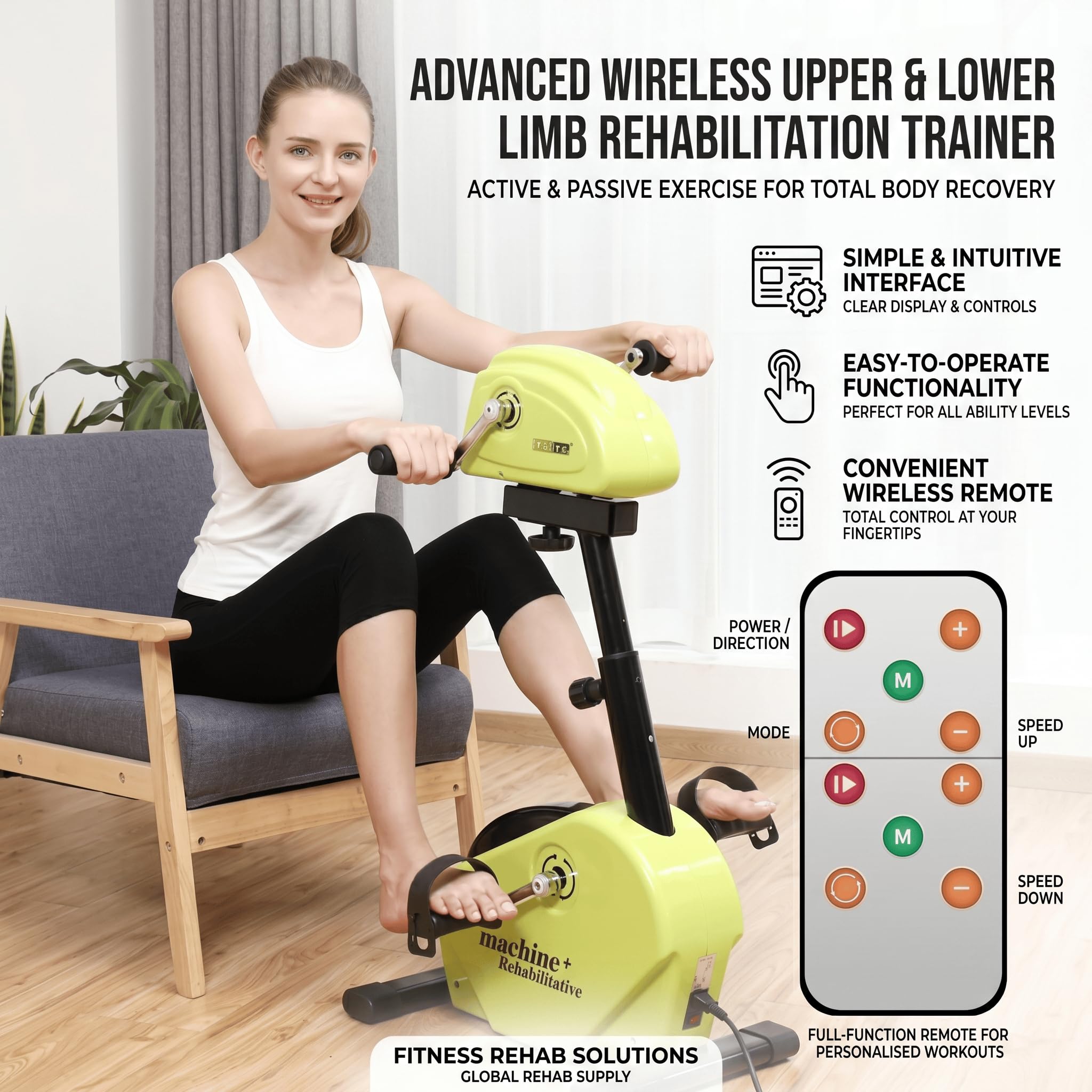 Pedal de rehabilitación eléctrico para Personas Mayores, Bicicleta estática para discapacitados, Equipo de Fitness para Ejercicios de Brazos, piernas y Rodillas en Interiores.,A02