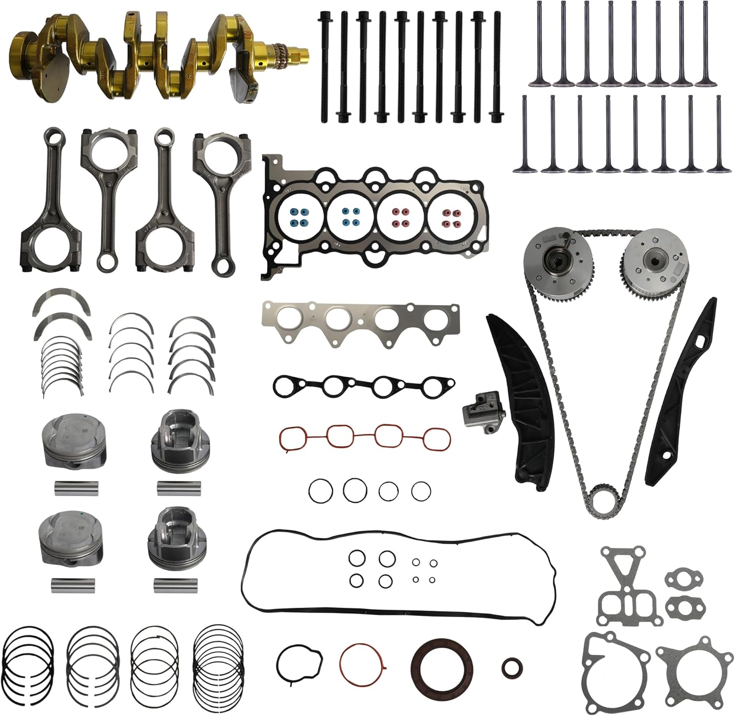 G4FG Engine Overhaul Rebuild Kit-Crankshaft/Rods/Timing For Hyundai Creta Solaris Antra Venue Accent Elantra Kia Cerato Sportage Rio Soul 1.6L, 231102B000, 601N62BU00, 231102B300