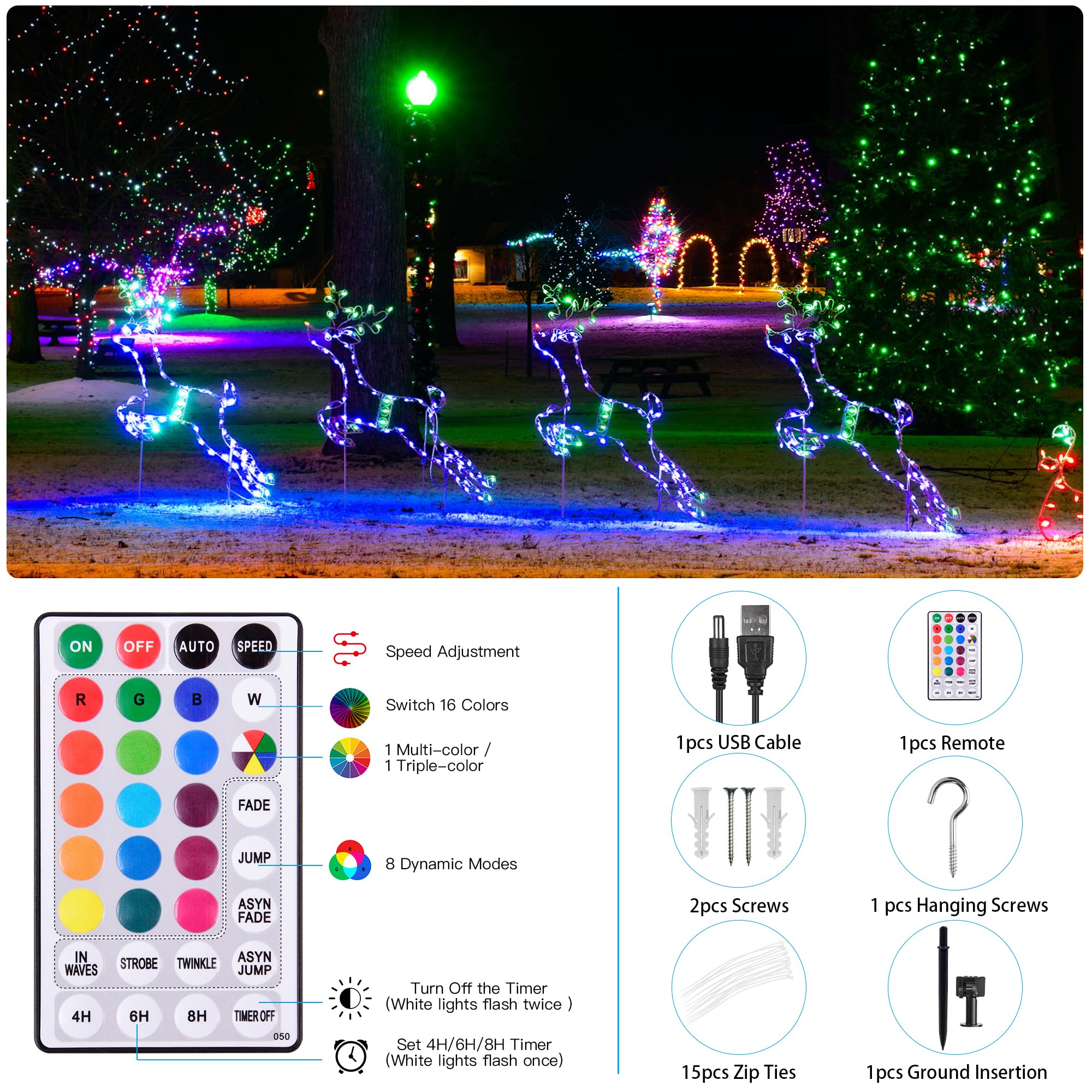 Solar-Lichterkette für den Außenbereich, wasserdicht, 18 Farben wechselnde Trampolin-Licht, solarbetrieben und USB, 100 LEDs, mehrfarbig, Lichterkette für Weihnachten, Garten, Terrasse, Baum