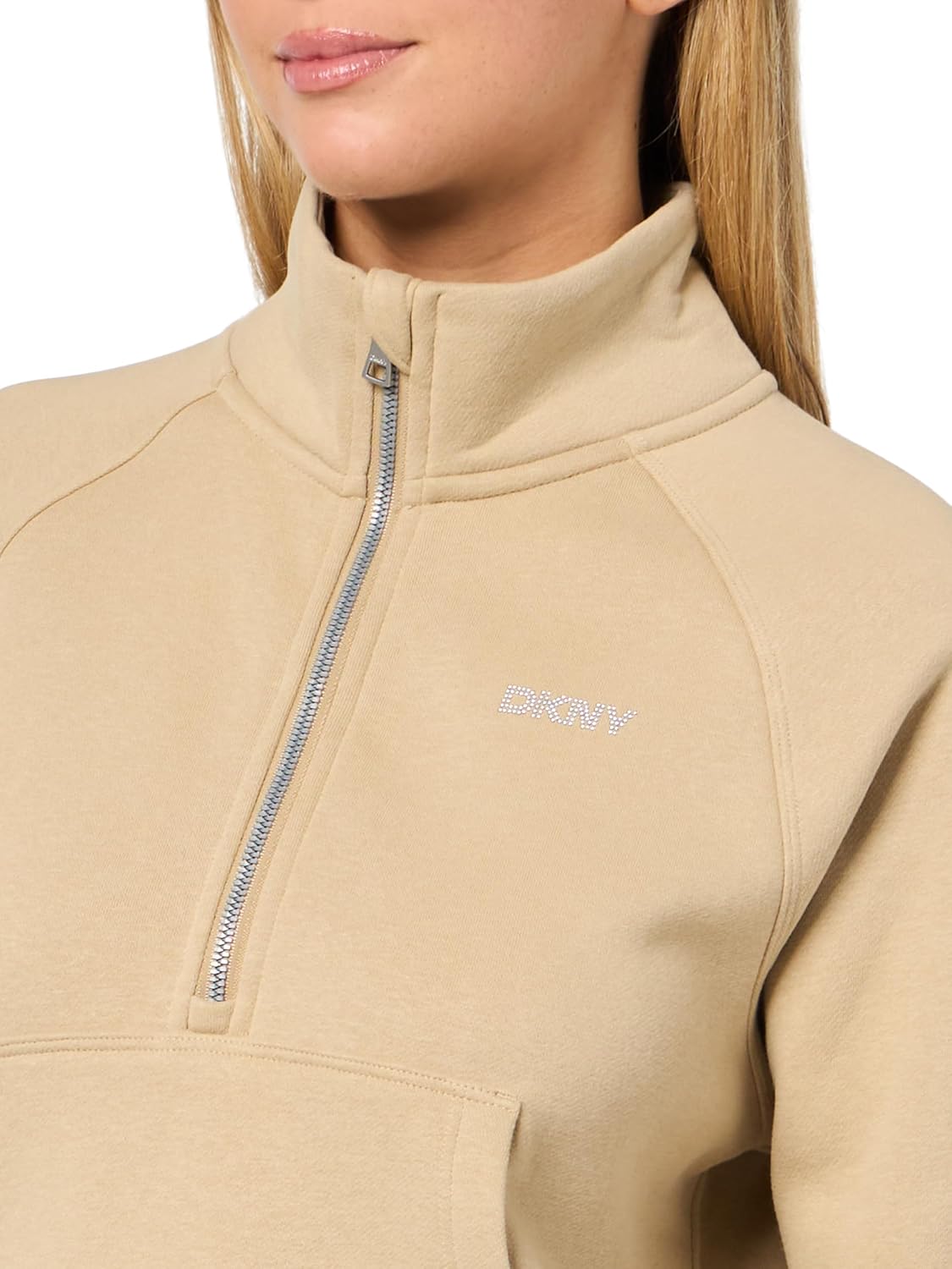 DKNY womens Quarter Zip Mini Stud Logo Pullover Sweatshirt - Image 3