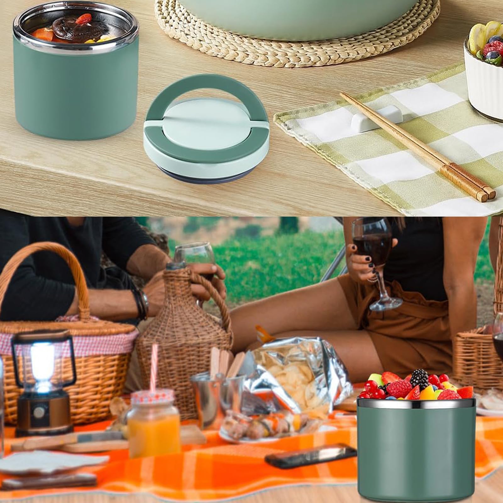 Contenitore Isolante per Alimenti Caldi 1L - Lunch Box Termica, Thermos per Pranzo in Acciaio Inossidabile
