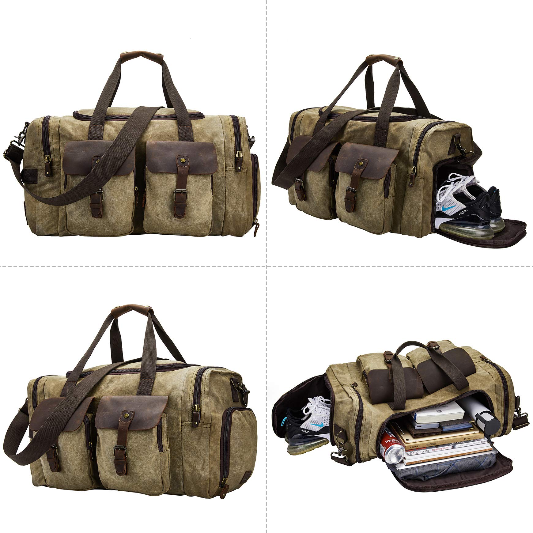 Bolsa de Viaje de Lona Impermeable con Compartimento para Zapatos, Bolso de Fin de Semana Vintage para Hombre y Mujer, Gran Capacidad, Multiusos para Negocios, Gimnasio y Actividades al Aire Libre