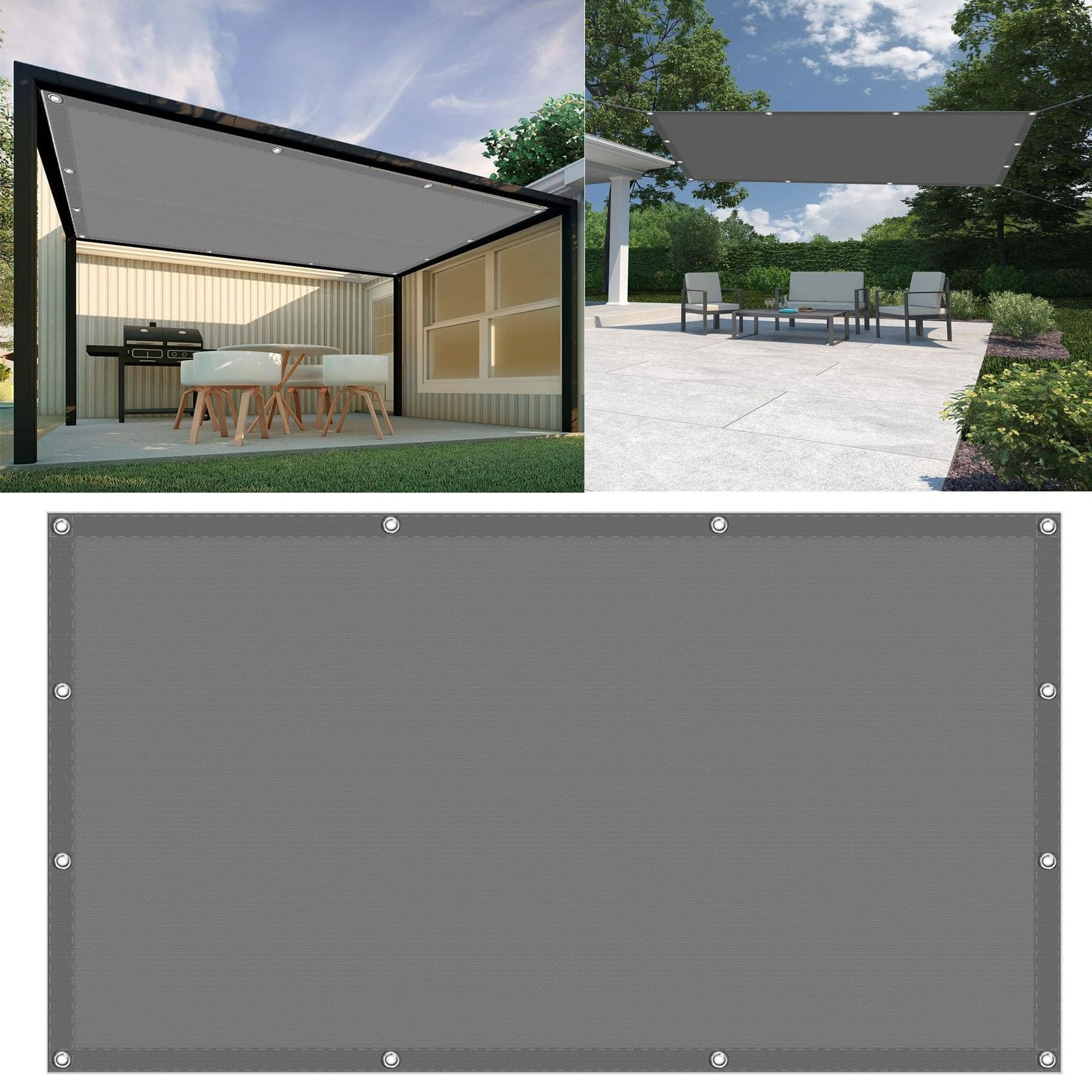 Voile d'ombrage rectangulaire 1.4x3m gris foncé avec oeillets pour terrasse
