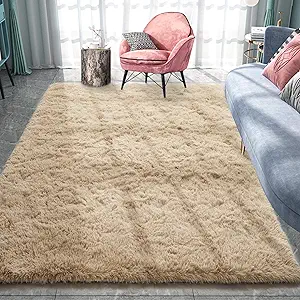 Fluffy Area Rugs, Beige Shag Rug for Bedroom, Plush Furry Rugs for Living Room, Fuzzy Carpet for Kid's Room, Nursery, Home Decor, 3 x 5 Feet