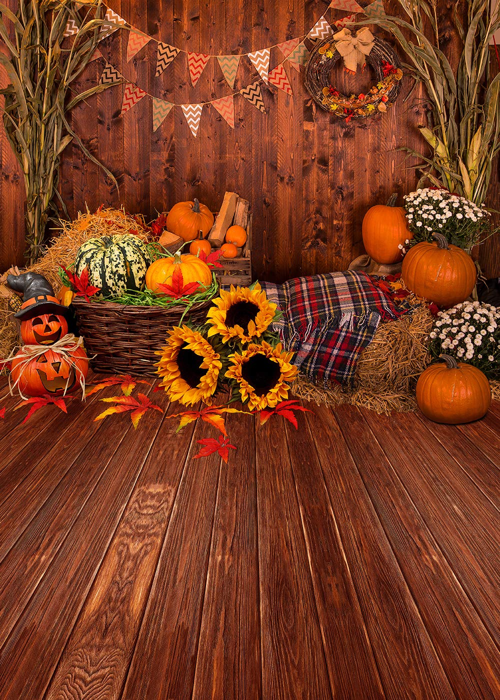 15 x 183 cm jesień Święto Dziękczynienia drewniana podłoga stodoła jesienne dynie liście klonu słonecznik dziecko portret impreza Halloween dekoracja winylowa fotografia tło fotobudka studio rekwizyt TP295