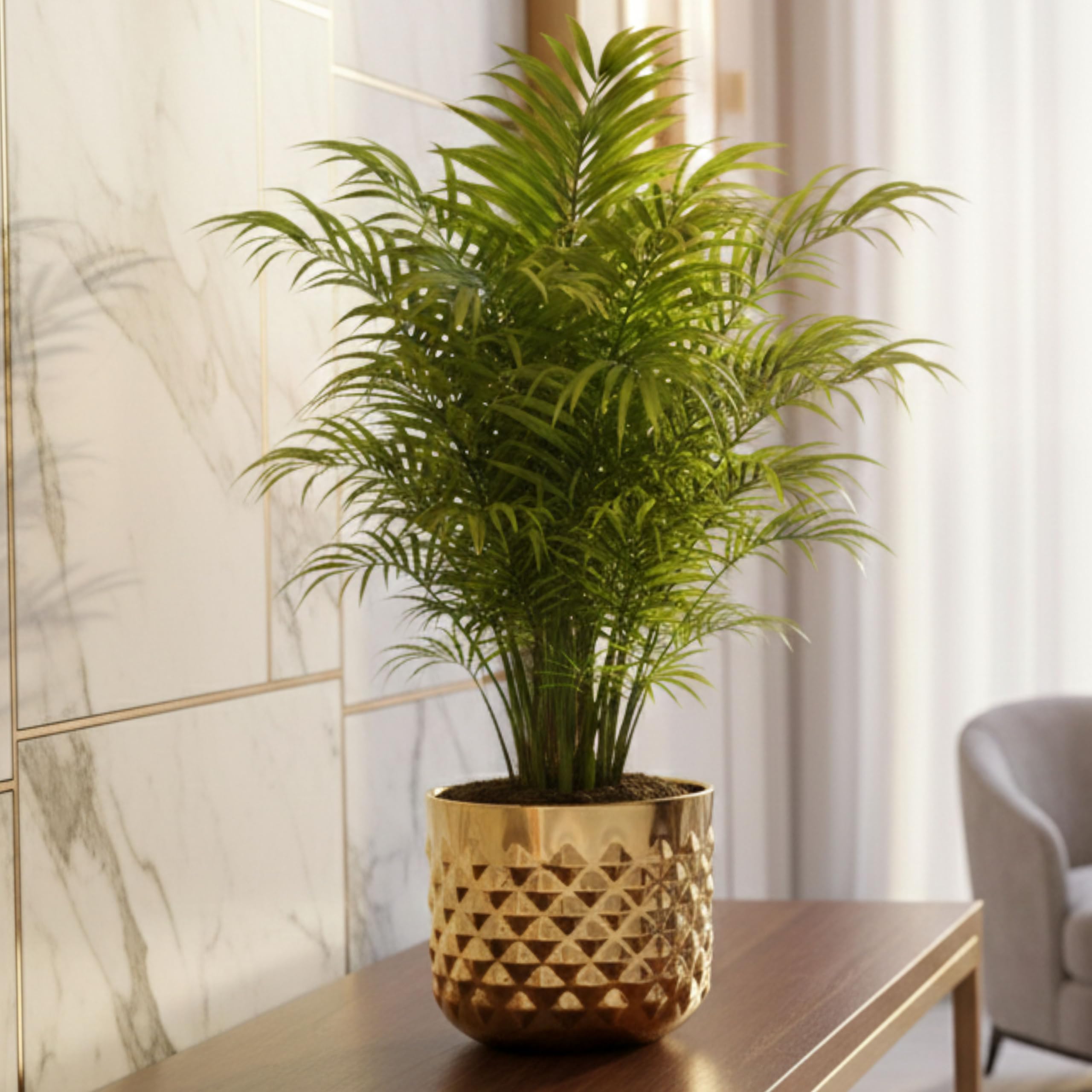 BEHOMA Metal Indoor Pineapple Texture Golden Planter, Modern Plant Pot for Living Room Balcony Office Decor Ideal Gifting for Birthday, Anniversary, Size H- 5" x Dia. 6" inch (Plants not Included)