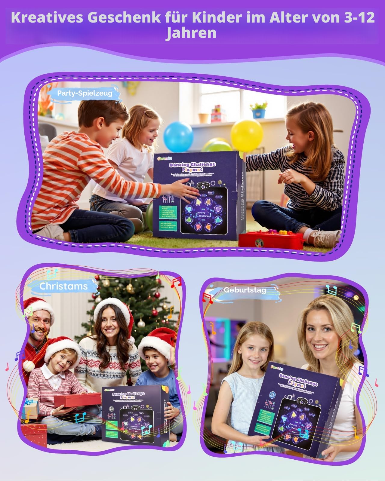 Gleamkid Tanzmatte Für Kinder, LED Licht-Tanzpad Mit 8 Tasten, Integrierter Musik, Bluetooth, 8 Modi, Kinder Von 3-12