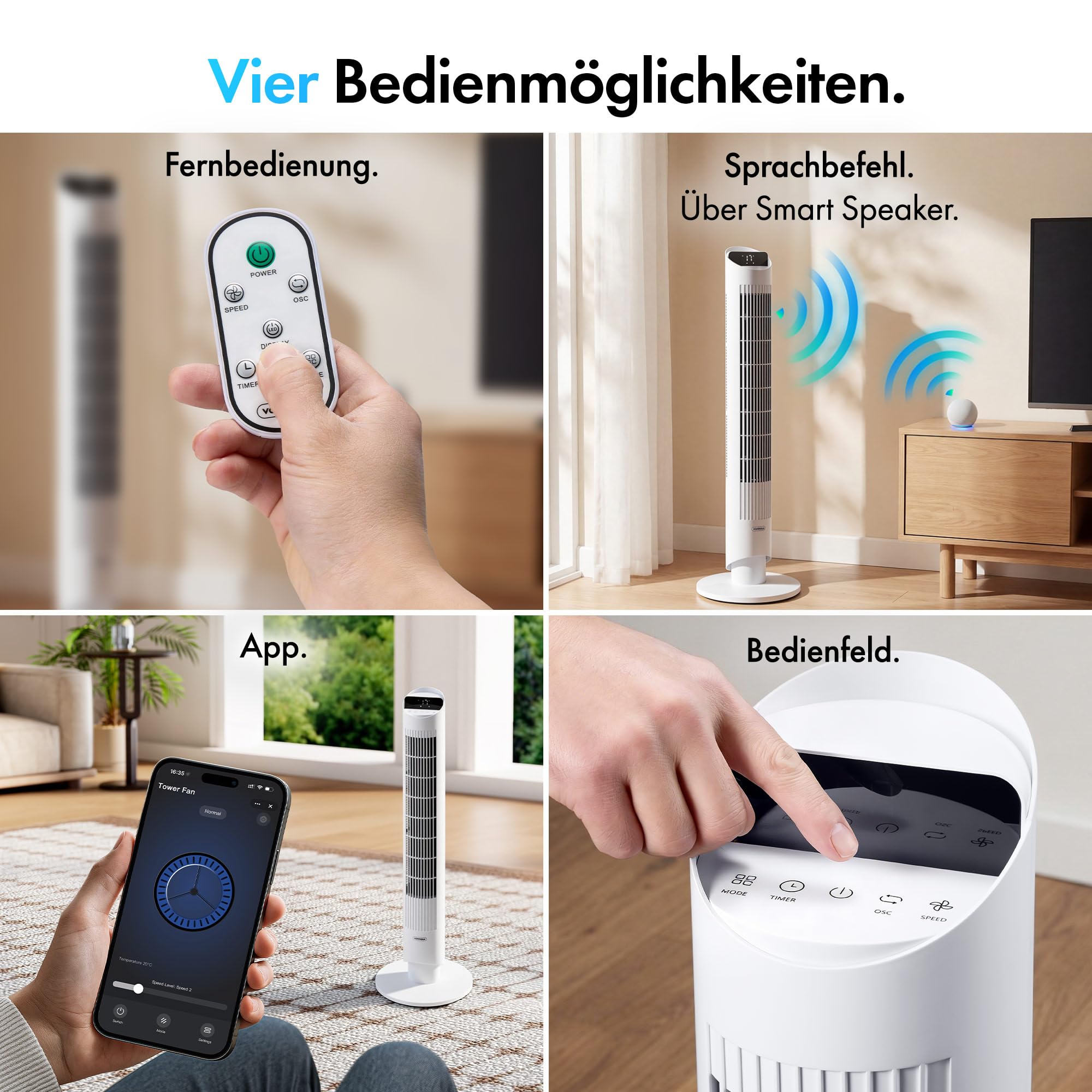 VonHaus Turmventilator 102 cm, Elektrischer Standventilator mit WiFi, Smart Steuerung Alexa/Google Home, Fernbedienung, 12H Timer, 70° Oszillation