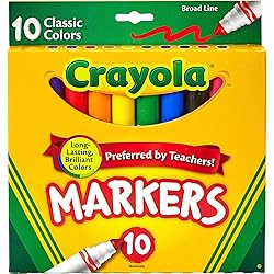 Crayola 587722 Non-Washable Markers, Broad Point, Classic Colors, 10/Set
