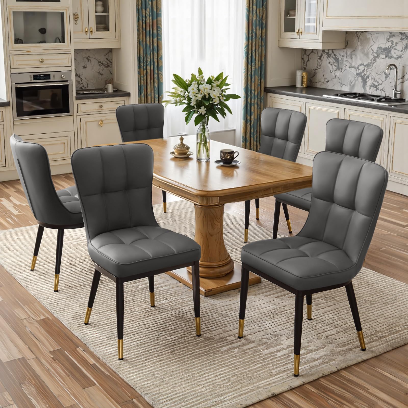 Bekrvio 200KG Belastbar Esszimmerstühle 6Er Set, （8cm dick） Kunstleder Stühle Esszimmer, Einteiliger Metallbeinen Küchenstühle Mit Lehne, Leichter Luxus-Polsterstuhl Fü Küche Esszimmer Wohnzimmer