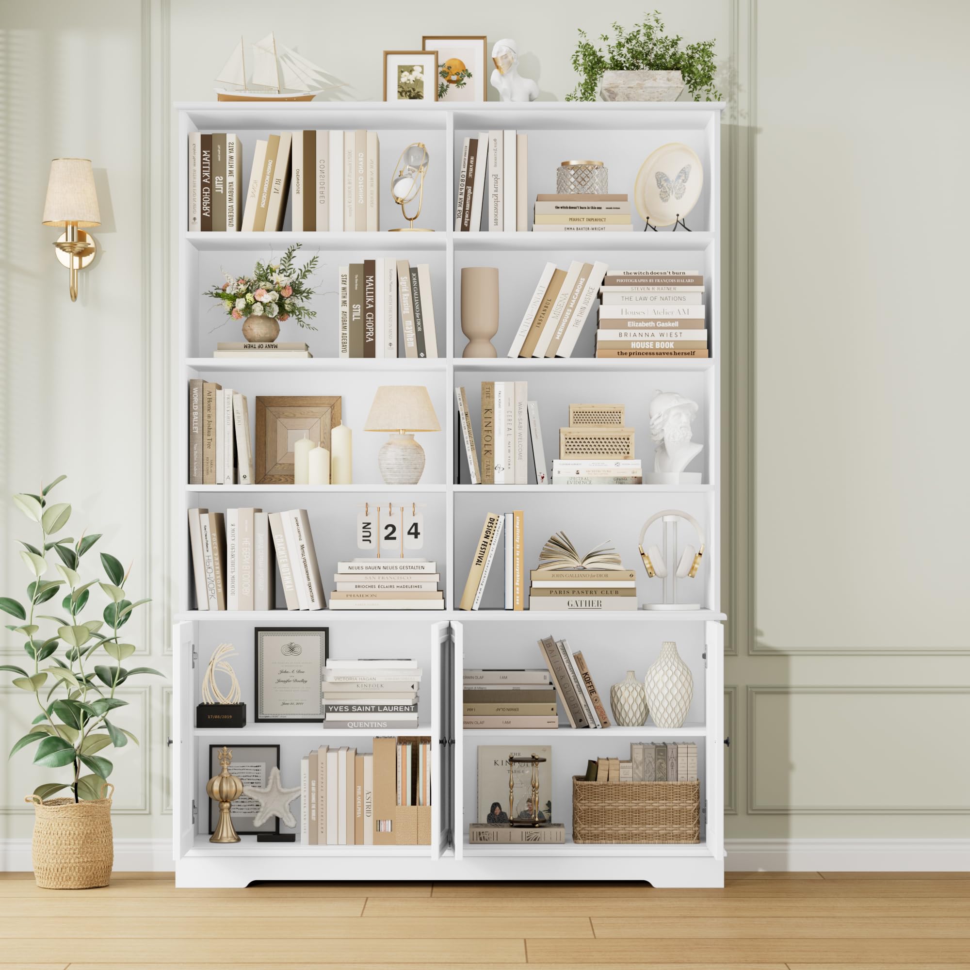 FirFurd 185cm Estantería Libros de 8 Compartimientos con 4 Puertas Retro | Librería Salón, Estanterías Almacenaje de Pie para Oficina Salón Almacenamiento y Exhibición Blanco 120An.x27F.x185Al.cm