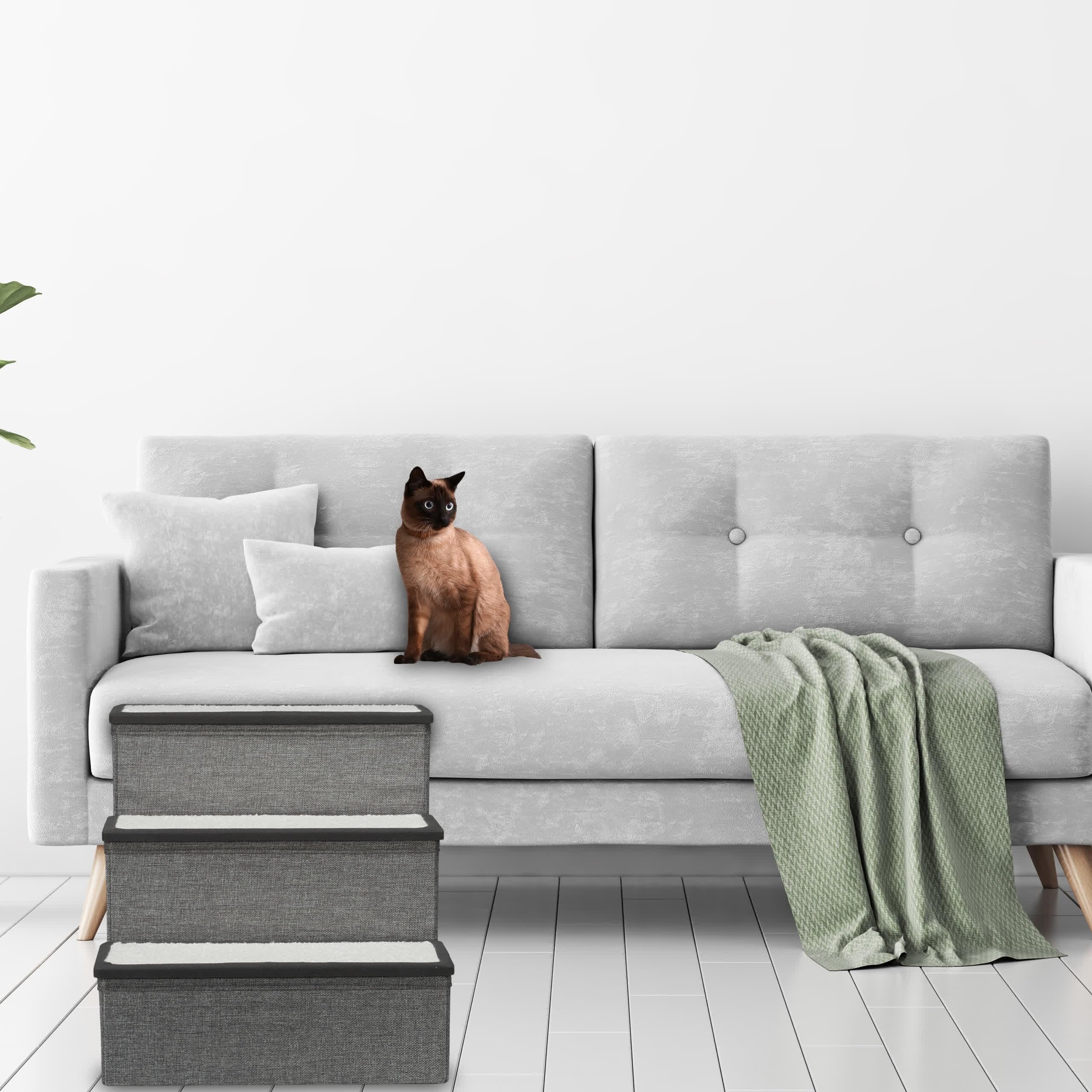 Relaxdays Scaletta a 3 Gradini per Cani e Gatti, Scala Pieghevole per Letto e Divano, Box, 39x40x49 cm, Grigio Bianco
