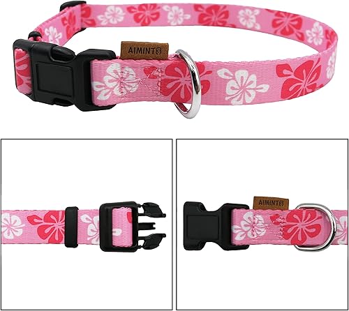Miniatura 2 de Collar de perro, bonito patrón floral, collar suave y ajustable con hebilla de liberación rápida (L (cuello 16-28 pulgadas, ancho 1 pulgada), rosa