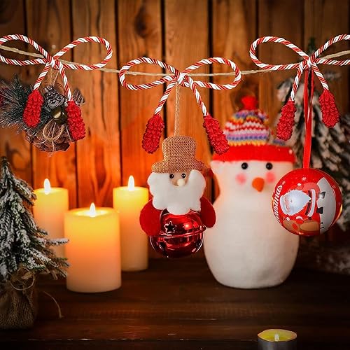 Miniatura 4 de Corbatas decorativas flexibles de Navidad, reutilizables y anudadas para envolver regalos de Navidad (25, rojo y blanco)