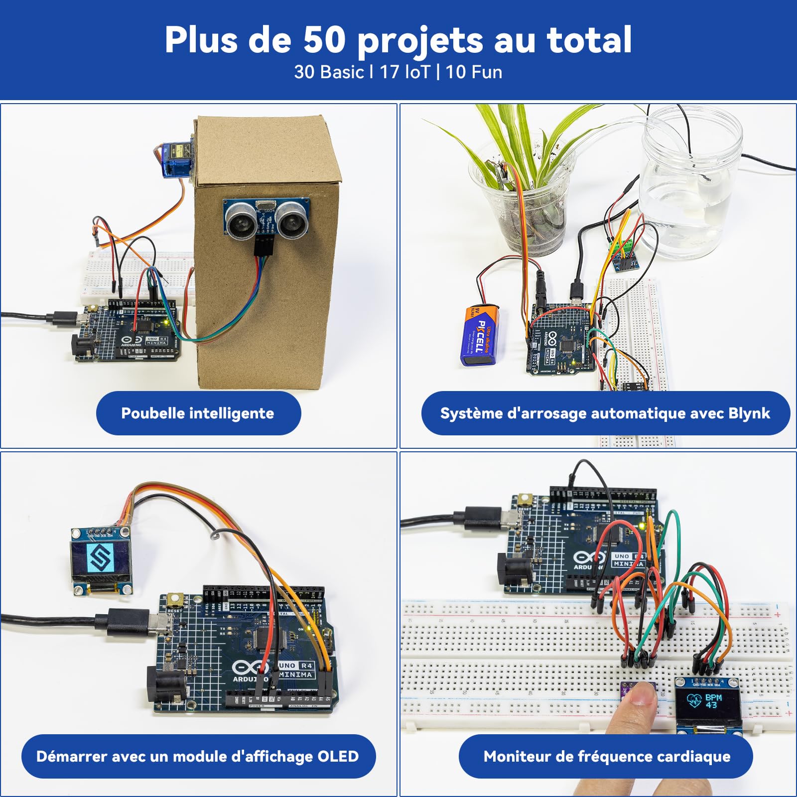 SUNFOUNDER Kit de capteurs avec Arduino Uno R4 Minima, Smart IoT et projets de capteur de base avec tutoriels en ligne, convient aux débutants à partir de 8 ans (Arduino Uno R4 Minima original inclus)