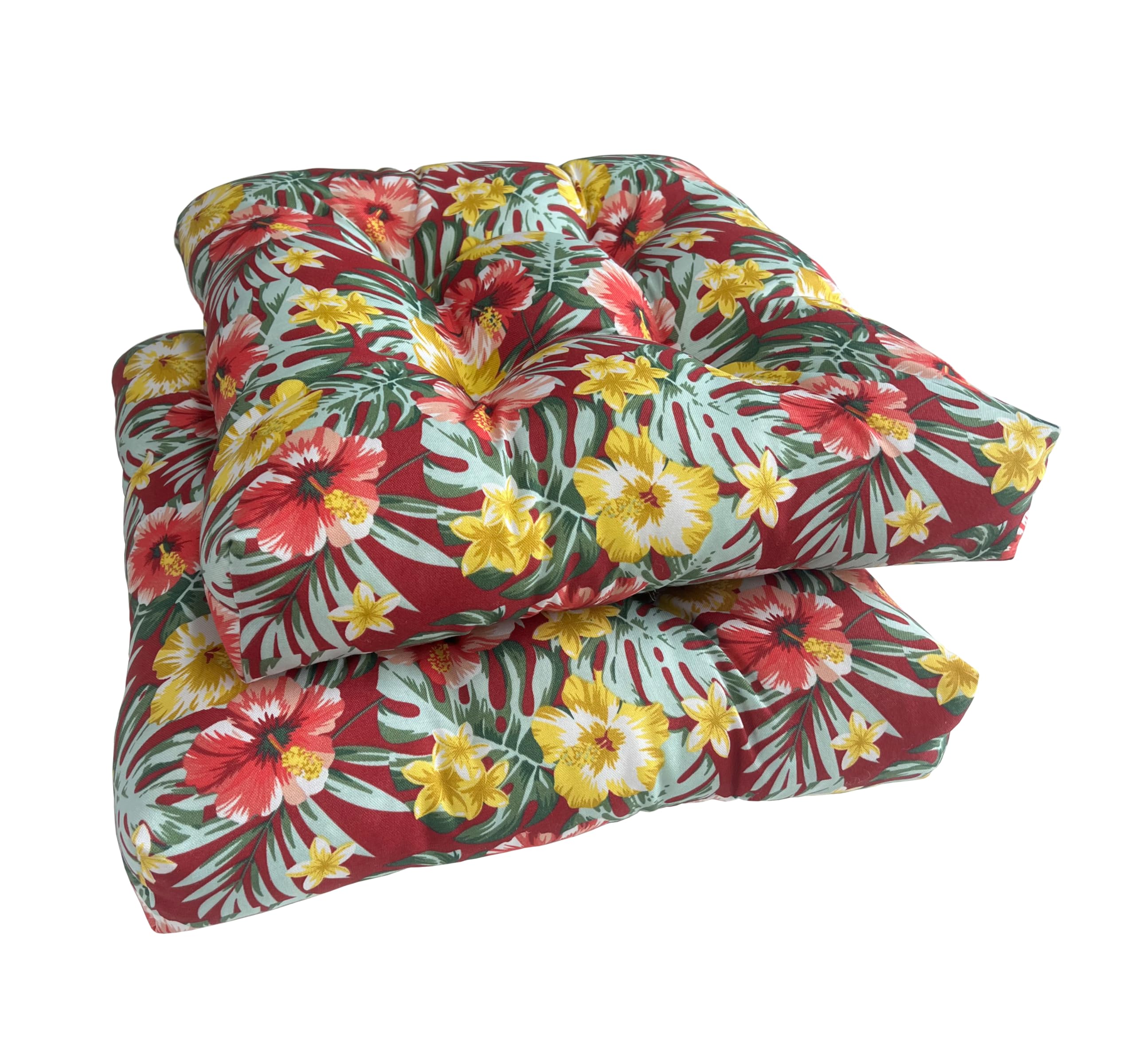 D&F Design Indoor/Outdoor Patio Tufted Seat Pads(Set of 2) (Red Tropical)