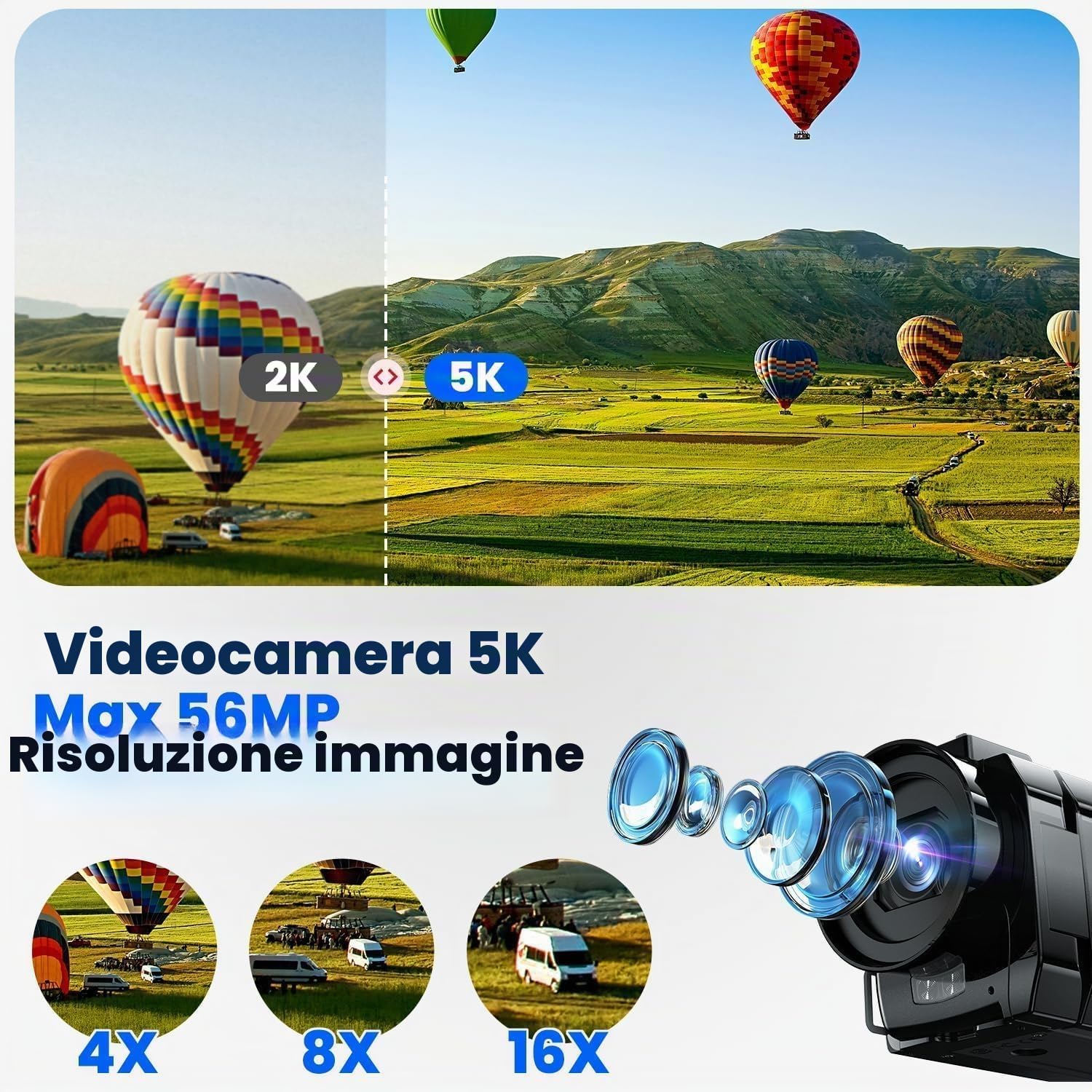 Videocamera Camcorder 5K WiFi 56MP Doppio Lente 16X IR Night Vision Video Camera 3.0" Touchscreen Vlogging Camera per YouTube con 2 Batterie,Scheda 64GB,Telecomando,microfono