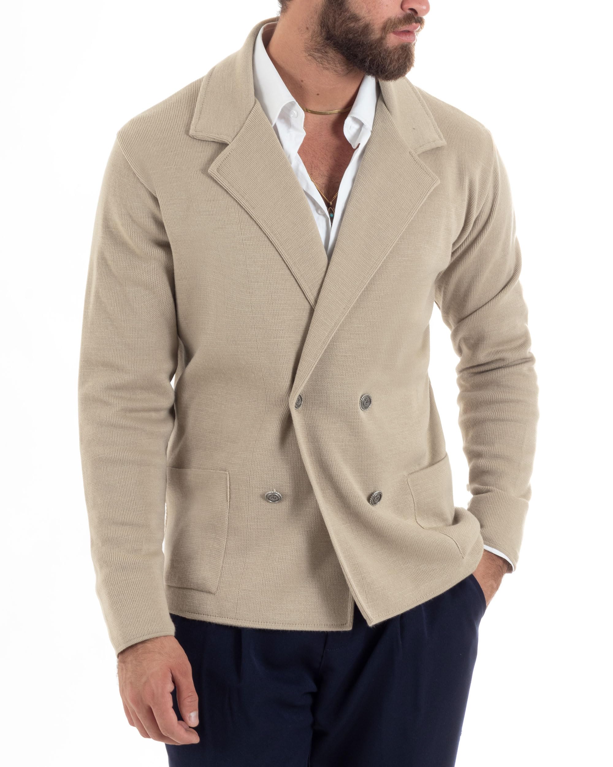 Cardigan Uomo Doppiopetto Giacca con Bottoni Maglia Lavorata Maglioncino Tramato Casual Vari Colori