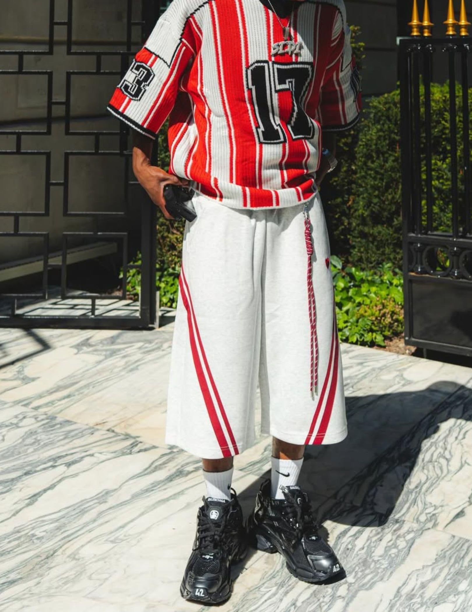 Aelfric Eden Baggy szorty męskie i damskie, wzór w paski, krótkie spodnie do biegania, letnie spodnie capri z elastycznymi kieszeniami i wysokim stanem, spodenki sportowe Y2K Streetwear