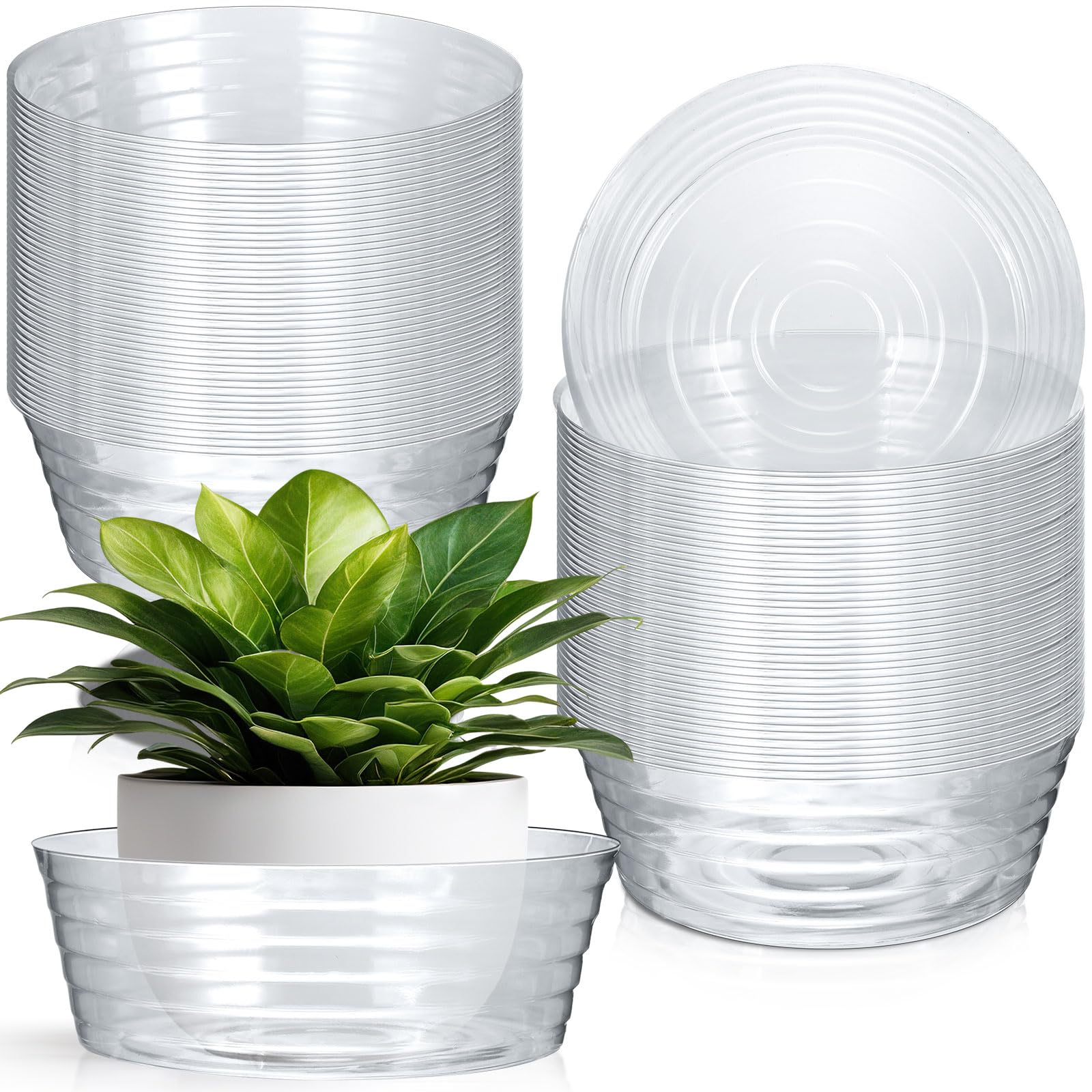 40 Pcs Plant Saucer Drip Tray, 13 Inch Clear Heavy sturdy Plastic Plant
