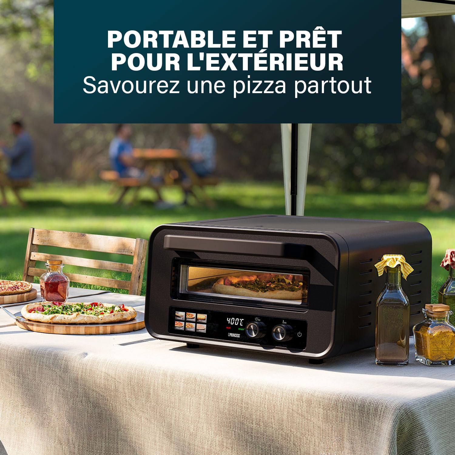 Princess Four à Pizza Pro Max, 15L, 400°C, 2100W, Commandes Tactiles, Pierre et Pelle Incluses, Chaleur Haut/Bas, Minuterie, Compact et Portable, Utilisation Intérieure/Extérieure, 112780