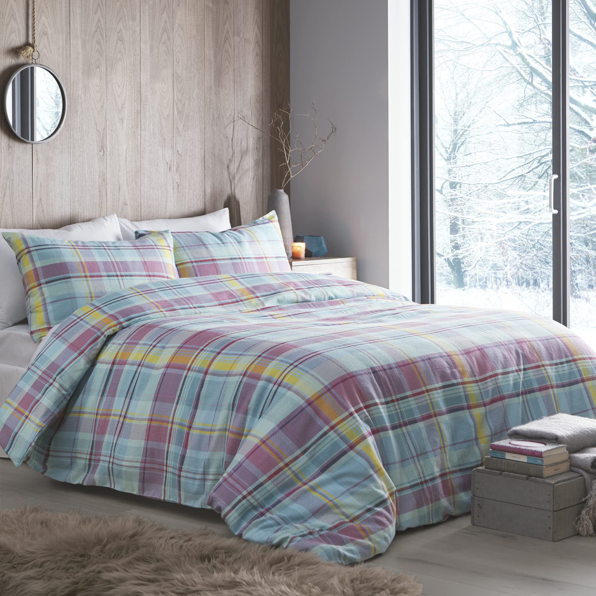 Appletree Applecross Check 100% Brushed Heavyweight Cotton Multi Duvet Cover Set from B&Q