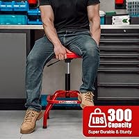 Vista 3 de Taburete de taller con respaldo, taburete mecánico de garaje para taller, silla ajustable para taller, taburetes de banco de trabajo acolchados