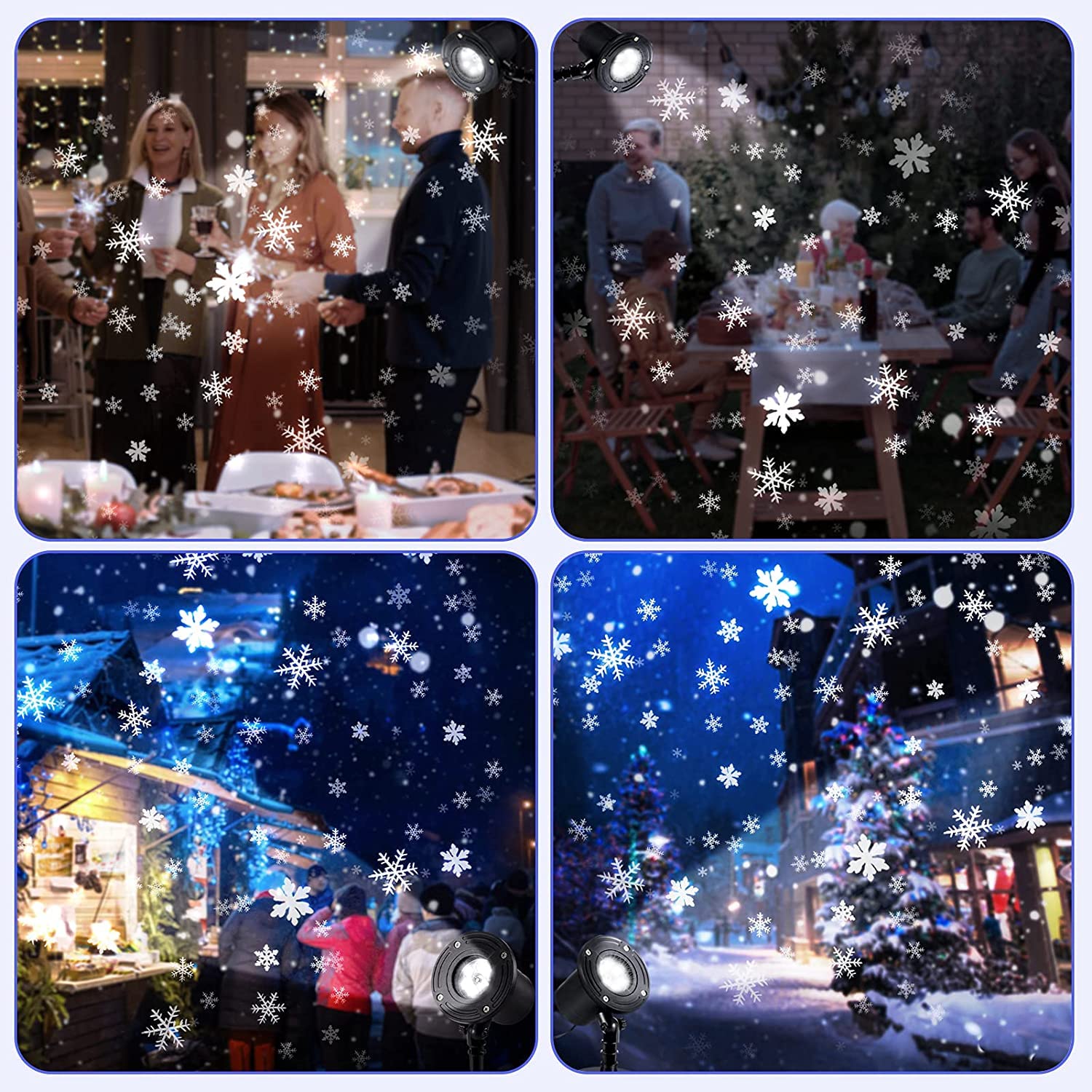 Proiettore di fiocchi di neve di Natale per esterni, proiettore per nevicate mobili a LED per vacanze impermeabili IP65 per illuminazione decorativa a fiocchi di neve per paesaggi innevati per interni